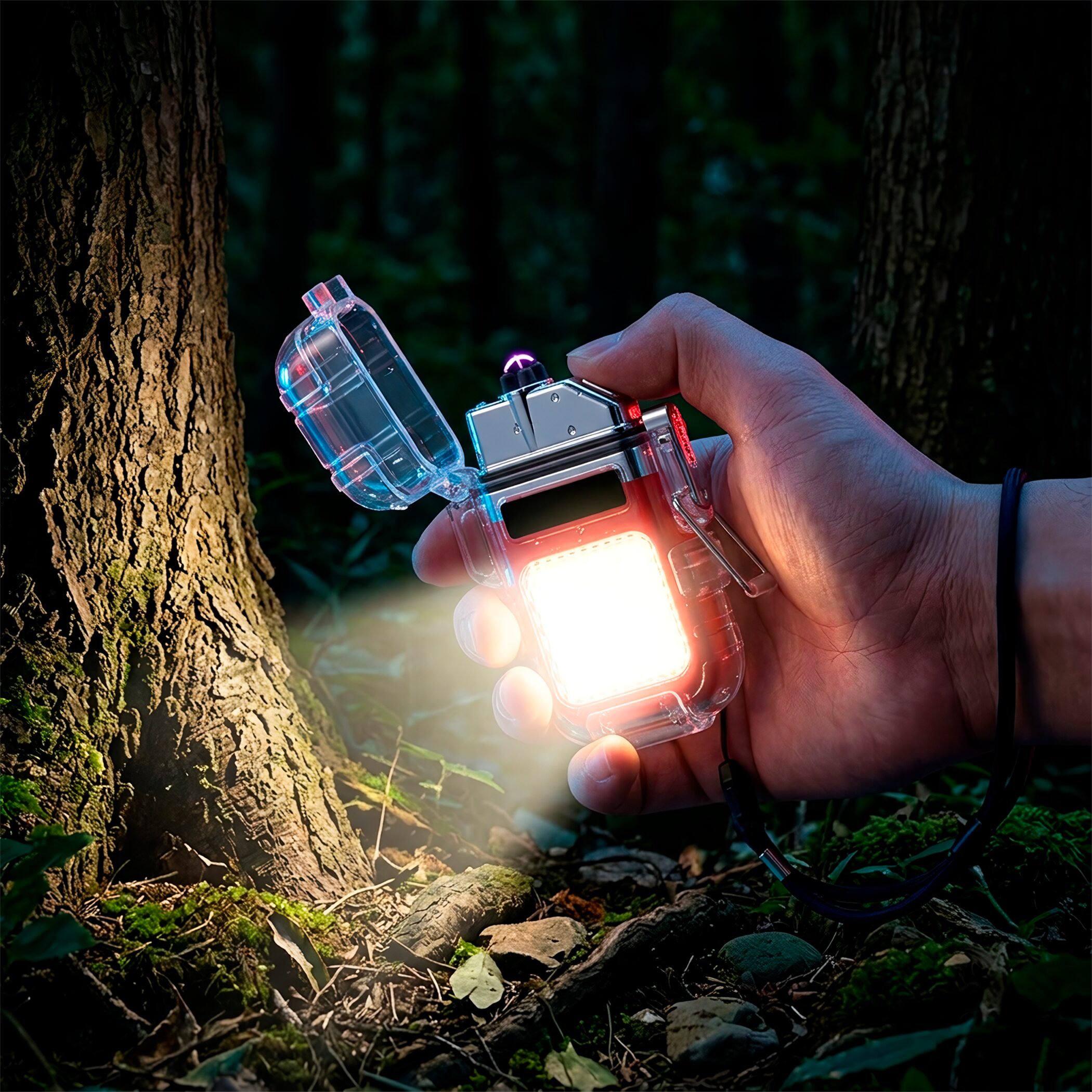 Encendedor Plasma Eléctrico Recargable Caracter Fuego con 2 arcos y lámpara EDC de emergencia recargable Encendedor Plasma Eléctrico Recargable marca Caracter Fuego modelo EPL230 con luz LED y carga tipo C