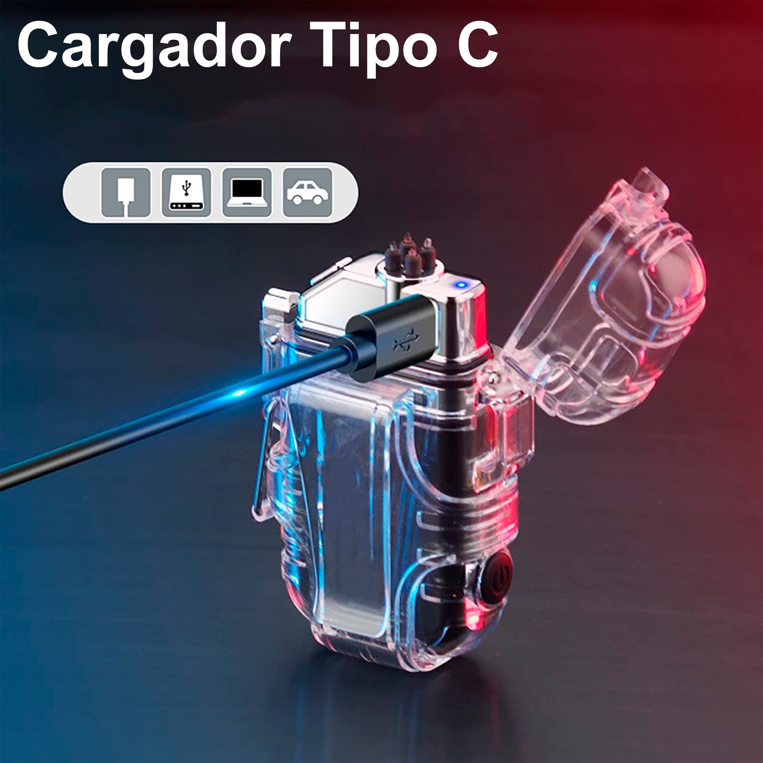 Encendedor Plasma Eléctrico Recargable Caracter Fuego con 2 arcos y lámpara EDC de emergencia recargable Encendedor Plasma Eléctrico Recargable marca Caracter Fuego modelo EPL230 con luz LED y carga tipo C