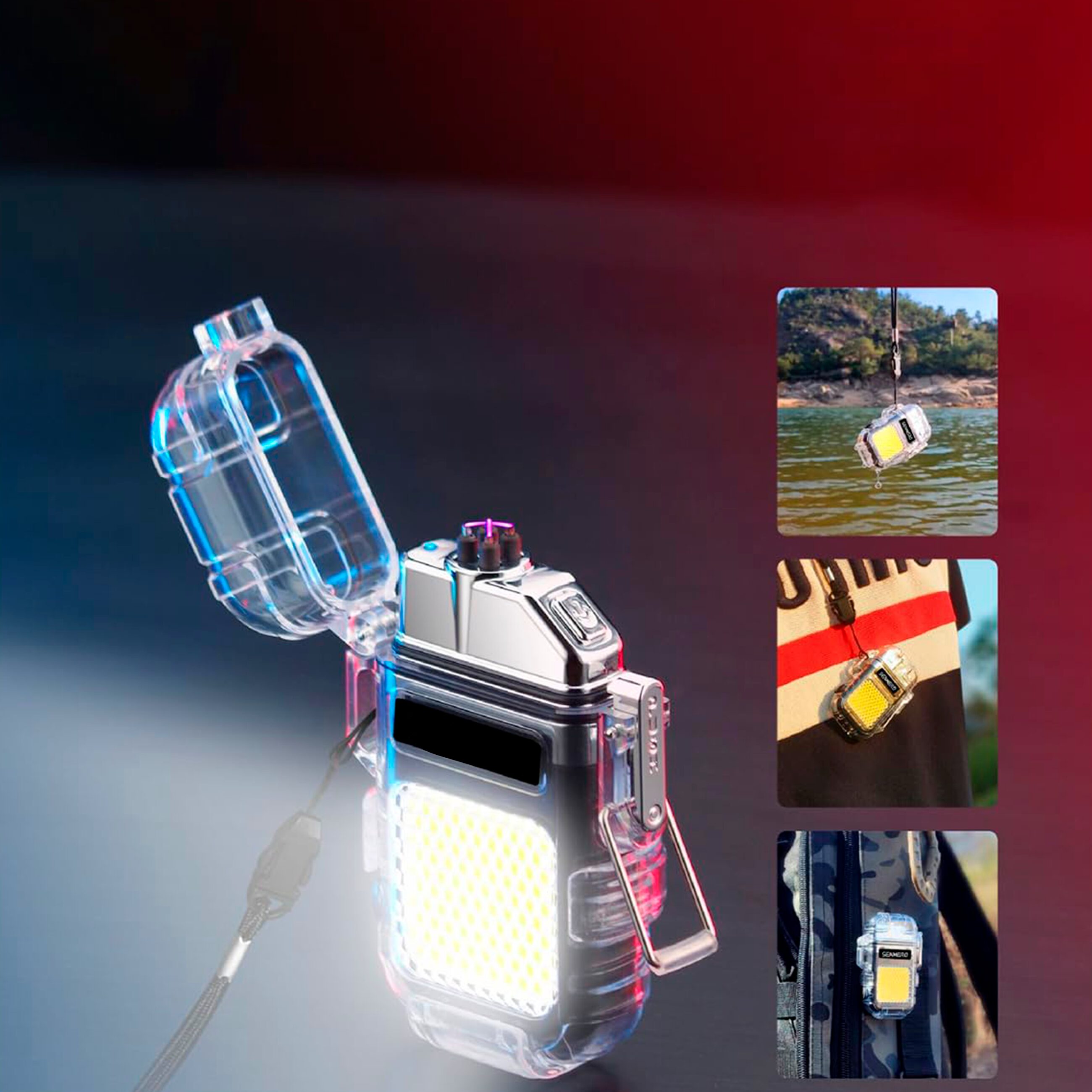 Encendedor Plasma Eléctrico Recargable Caracter Fuego con 2 arcos y lámpara EDC de emergencia recargable Encendedor Plasma Eléctrico Recargable marca Caracter Fuego modelo EPL230 con luz LED y carga tipo C