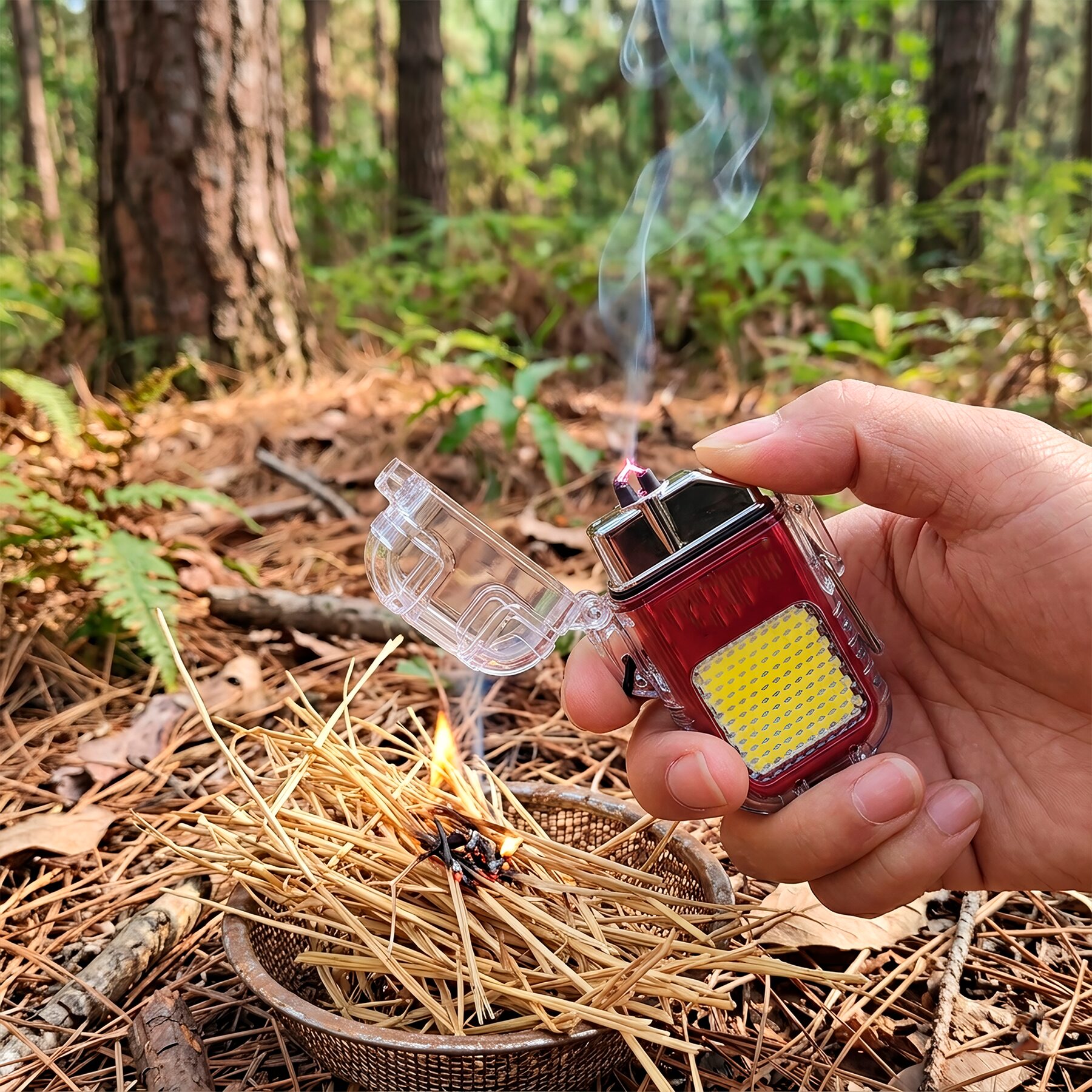 Encendedor Plasma Eléctrico Recargable Caracter Fuego con 2 arcos y lámpara EDC de emergencia recargable Encendedor Plasma Eléctrico Recargable marca Caracter Fuego modelo EPL230 con luz LED y carga tipo C