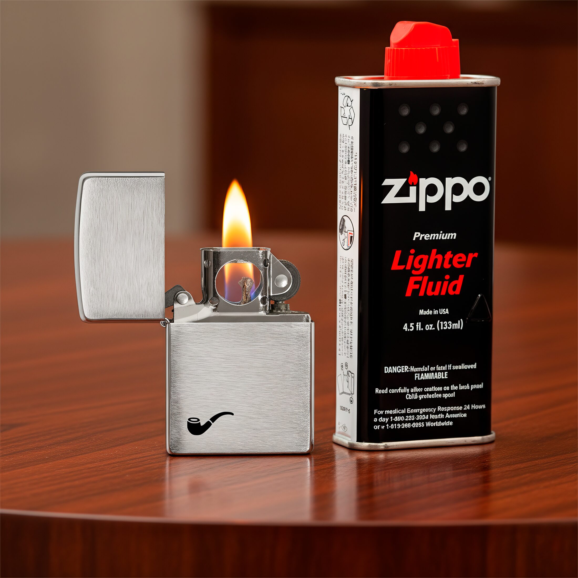 Encendedor Zippo Cromado Para Pipa original modelo MZ200-PL acabado cromado diseño especial para encender pipas resistente al viento fabricado en USA marca Zippo