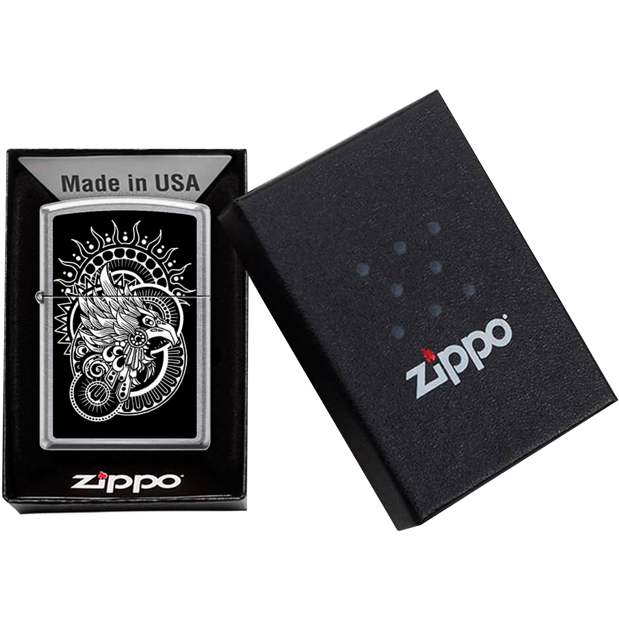 Encendedor Zippo Diseña Tu Mexico El Quinto Sol original con diseño a prueba de viento y acabado resistente Encendedor Zippo Diseña Tu Mexico marca Zippo modelo MZ207-MEX07 con estilo El Quinto Sol y sistema recargable