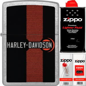 Encendedor Zippo Harley Davidson original portada y accesorios y combustible con diseño logo y acabado metálico modelo MZ48604