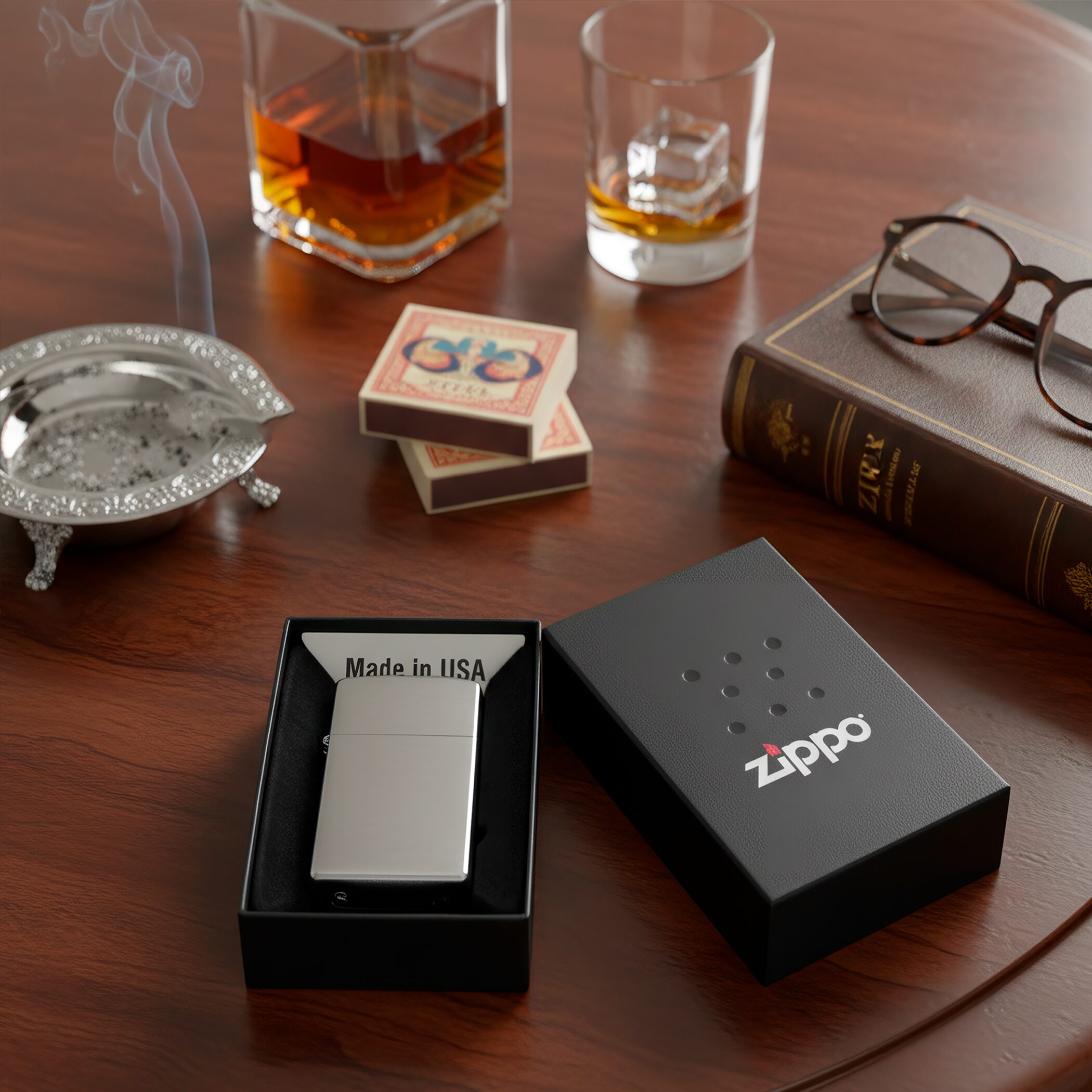 Encendedor Zippo Slim Cromado Brushed original modelo MZ1600 acabado brushed chrome fabricado en USA con diseño delgado a prueba de viento marca Zippo