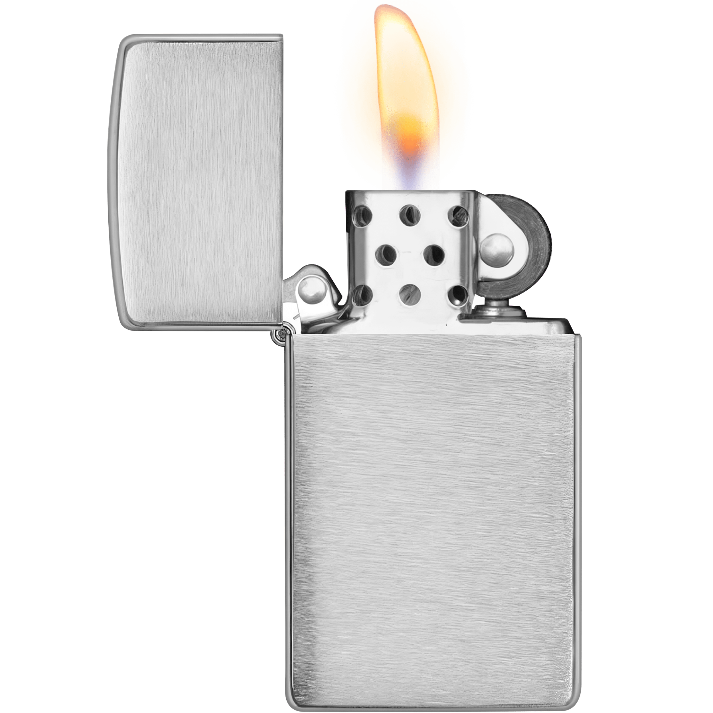 Encendedor Zippo Slim Cromado Brushed original modelo MZ1600 acabado brushed chrome fabricado en USA con diseño delgado a prueba de viento marca Zippo