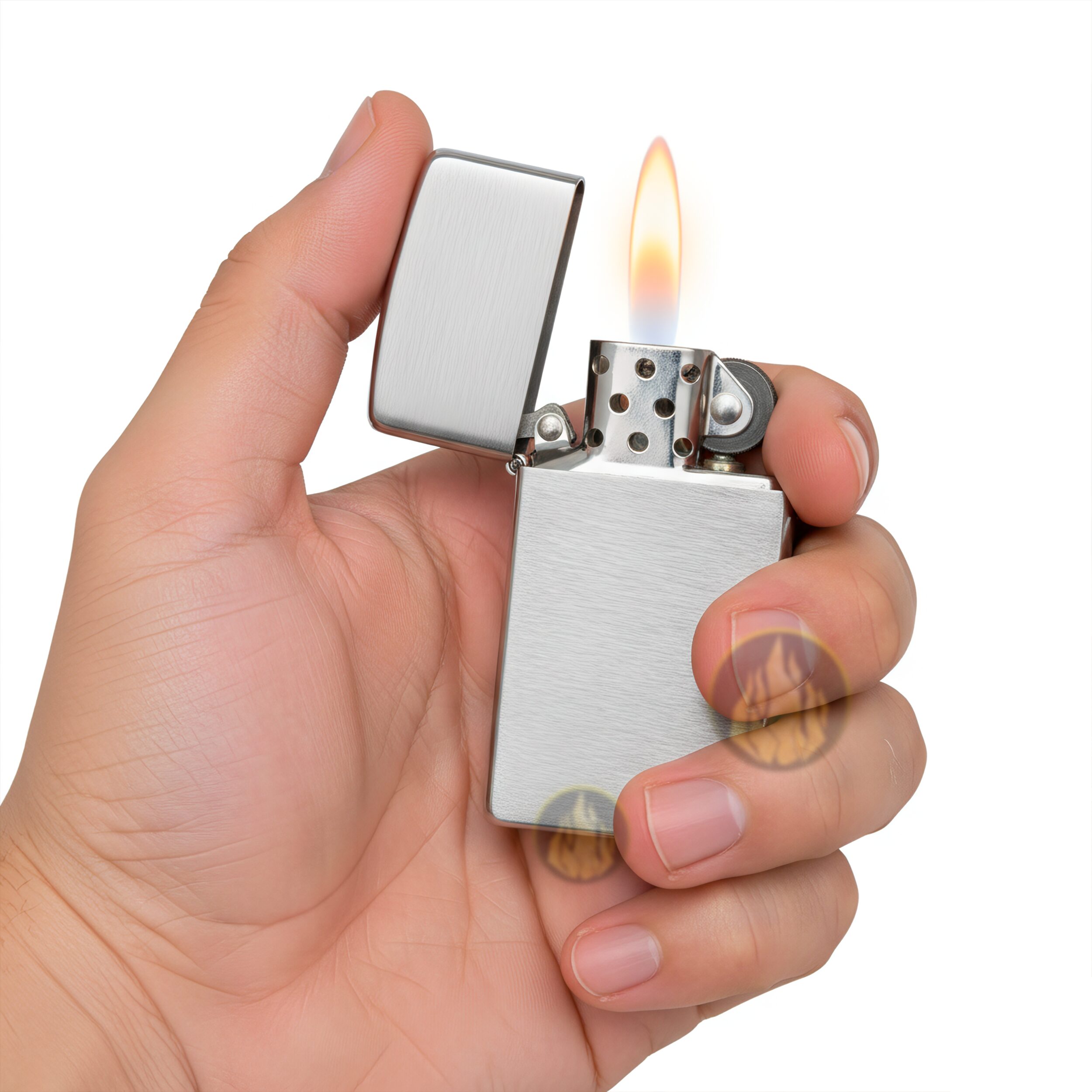 Encendedor Zippo Slim Cromado Brushed original modelo MZ1600 acabado brushed chrome fabricado en USA con diseño delgado a prueba de viento marca Zippo