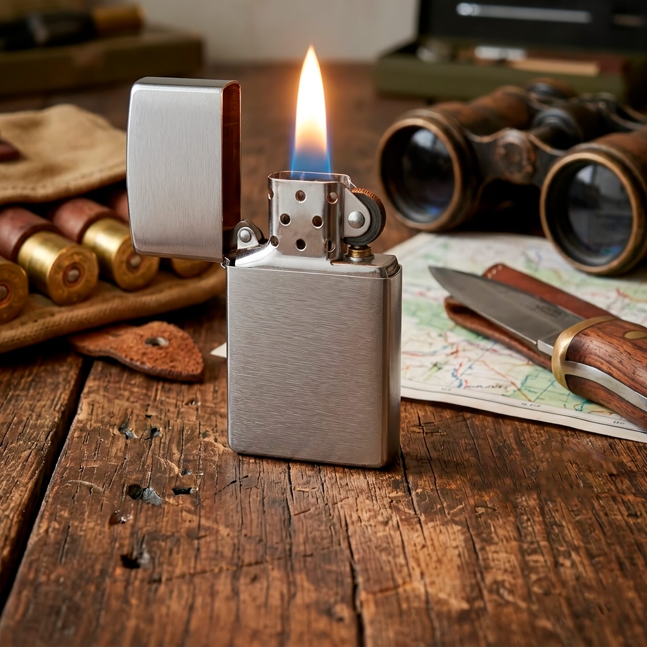 Encendedor Zippo Slim Cromado Brushed original modelo MZ1600 acabado brushed chrome fabricado en USA con diseño delgado a prueba de viento marca Zippo