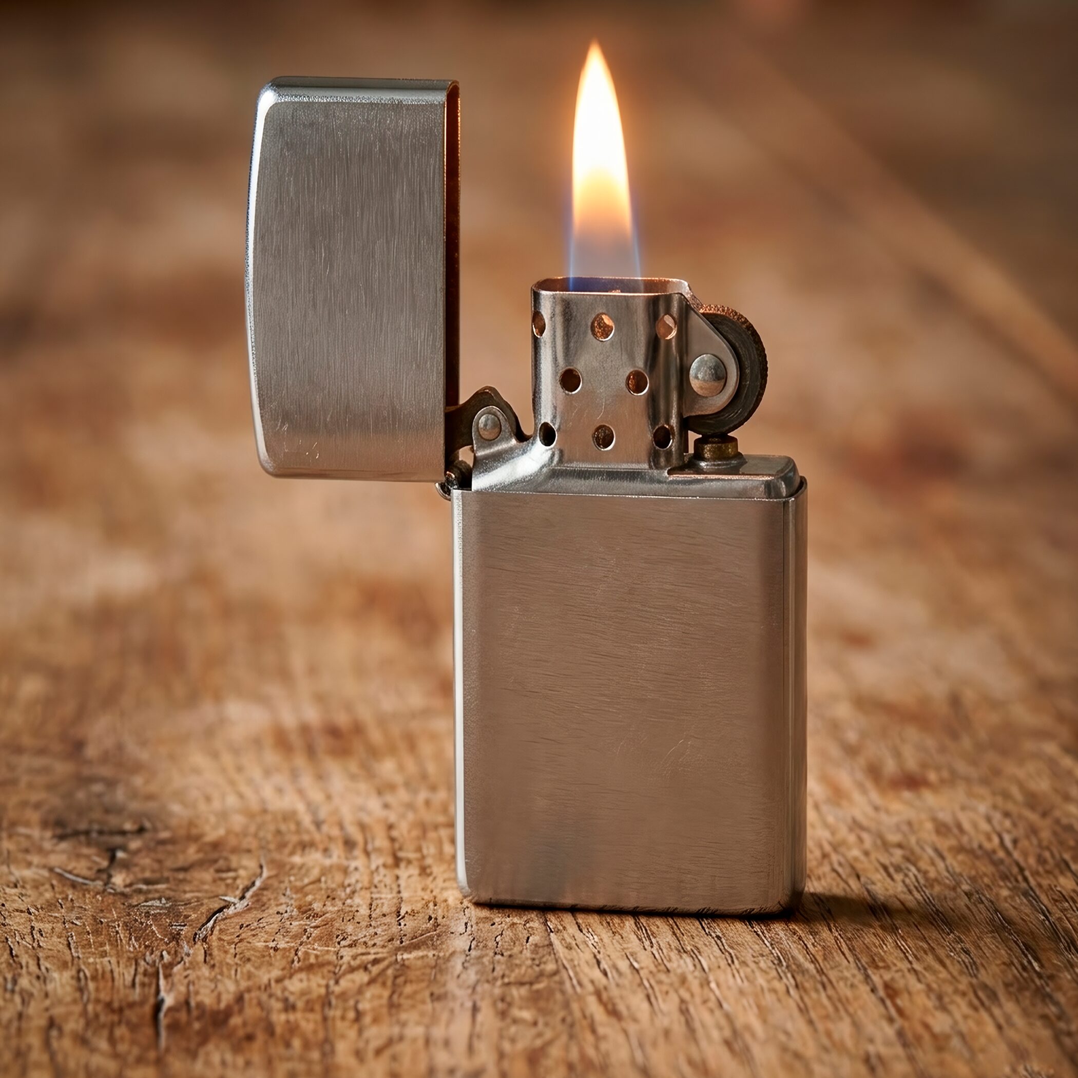 Encendedor Zippo Slim Cromado Brushed original modelo MZ1600 acabado brushed chrome fabricado en USA con diseño delgado a prueba de viento marca Zippo