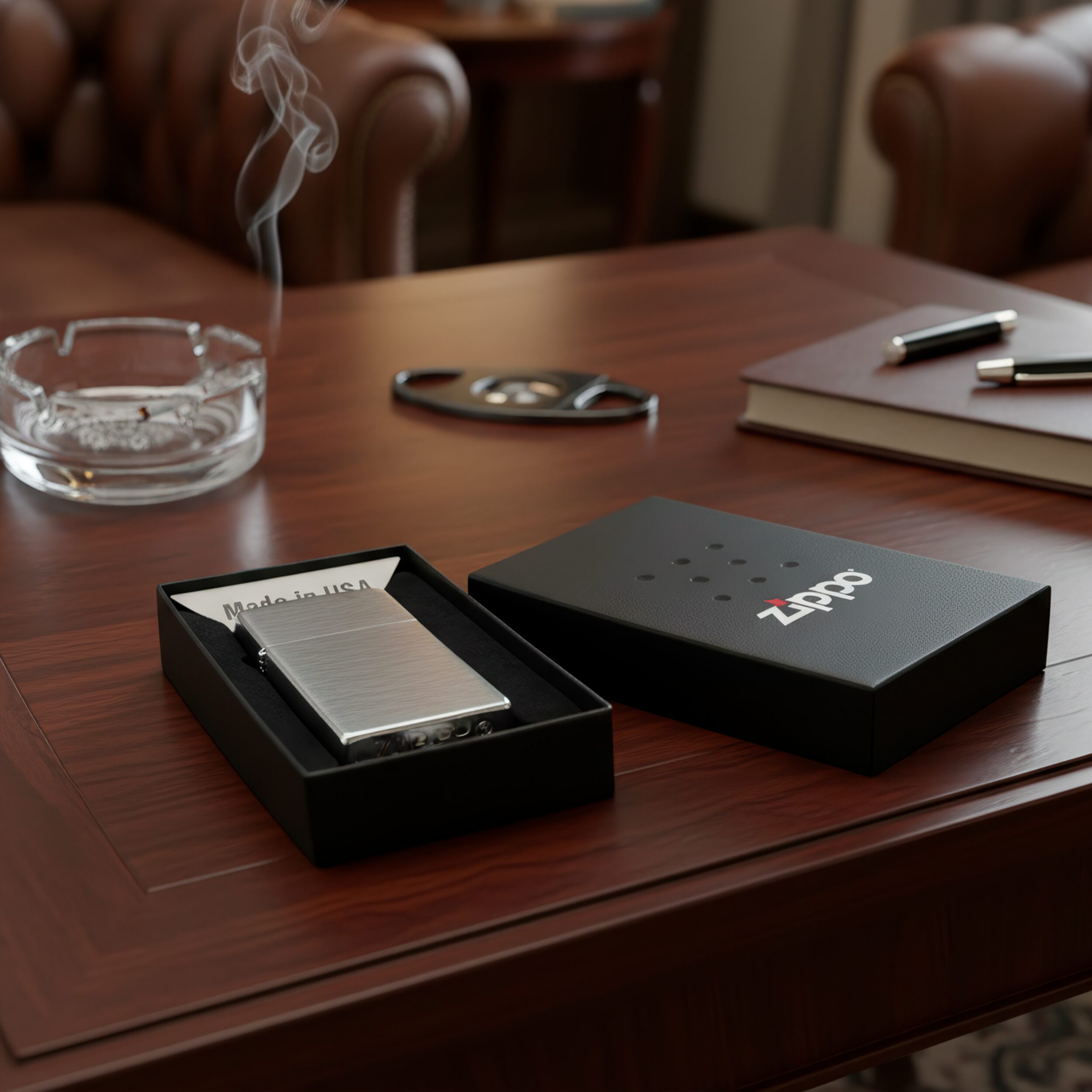 Encendedor Zippo Slim Cromado Brushed original modelo MZ1600 acabado brushed chrome fabricado en USA con diseño delgado a prueba de viento marca Zippo