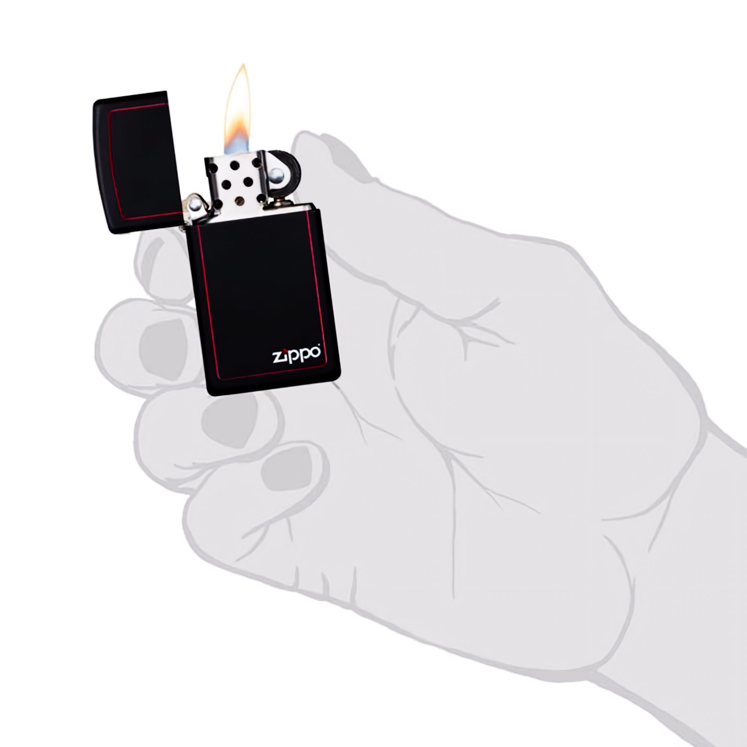 Encendedor Zippo Slim Negro Mate original con borde rojo modelo MZ1618-ZB acabado black matte resistente al viento fabricado en USA marca Zippo