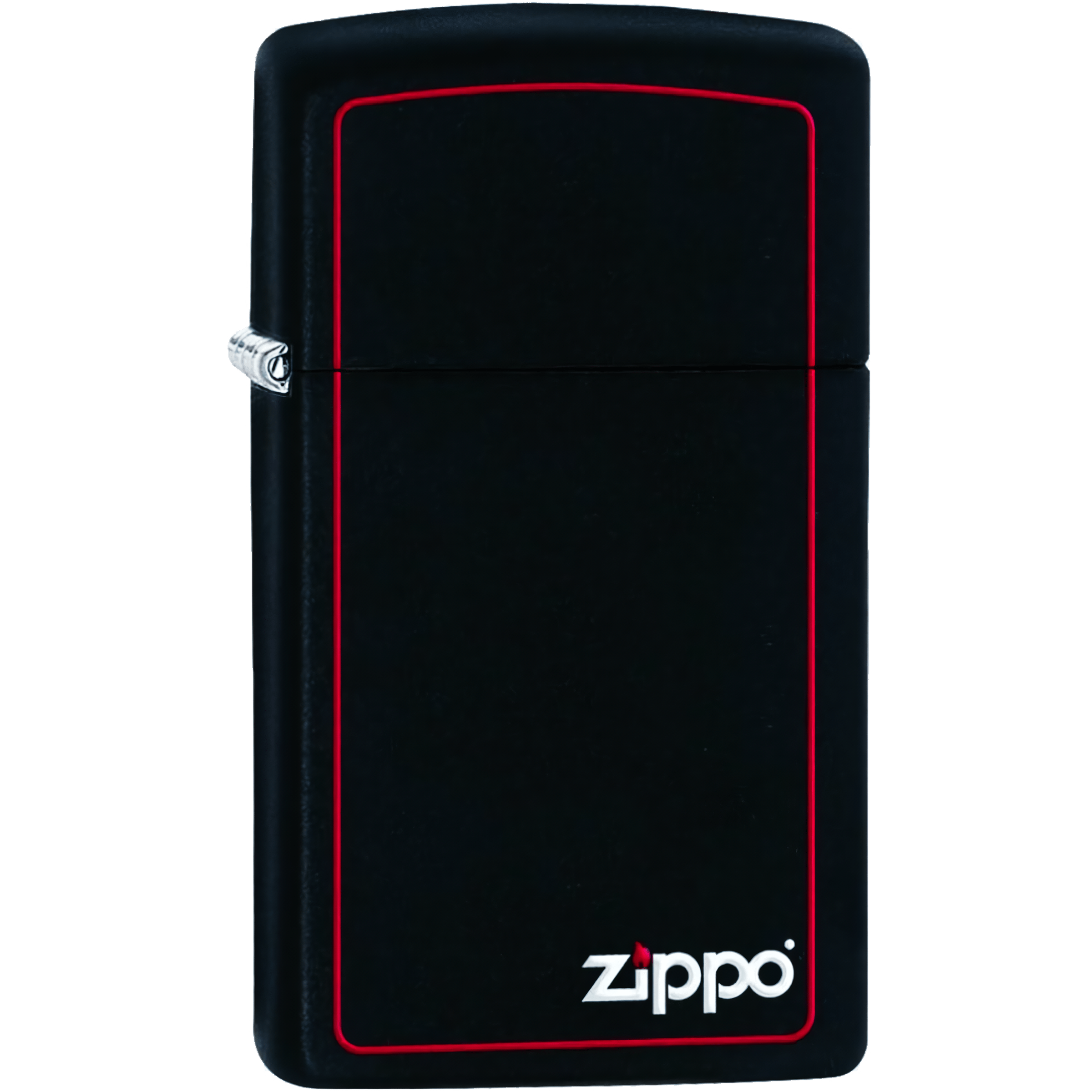 Encendedor Zippo Slim Negro Mate original con borde rojo modelo MZ1618-ZB acabado black matte resistente al viento fabricado en USA marca Zippo