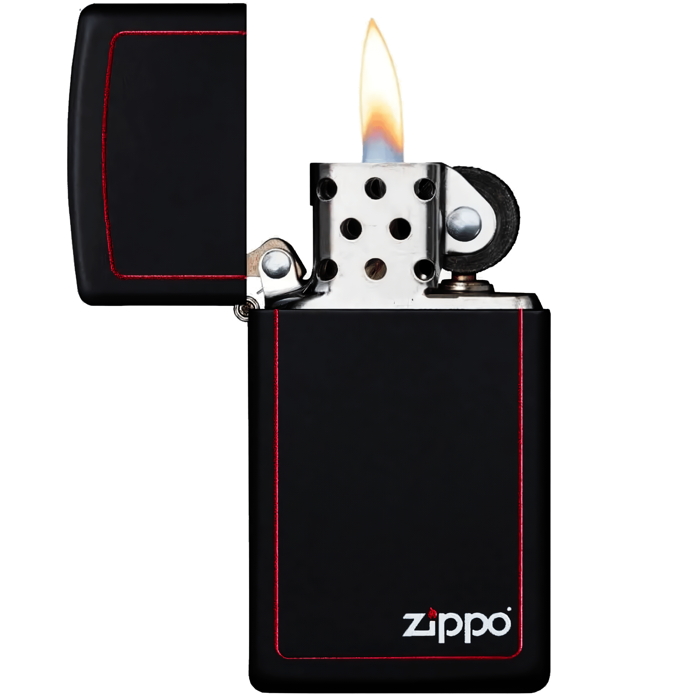 Encendedor Zippo Slim Negro Mate original con borde rojo modelo MZ1618-ZB acabado black matte resistente al viento fabricado en USA marca Zippo