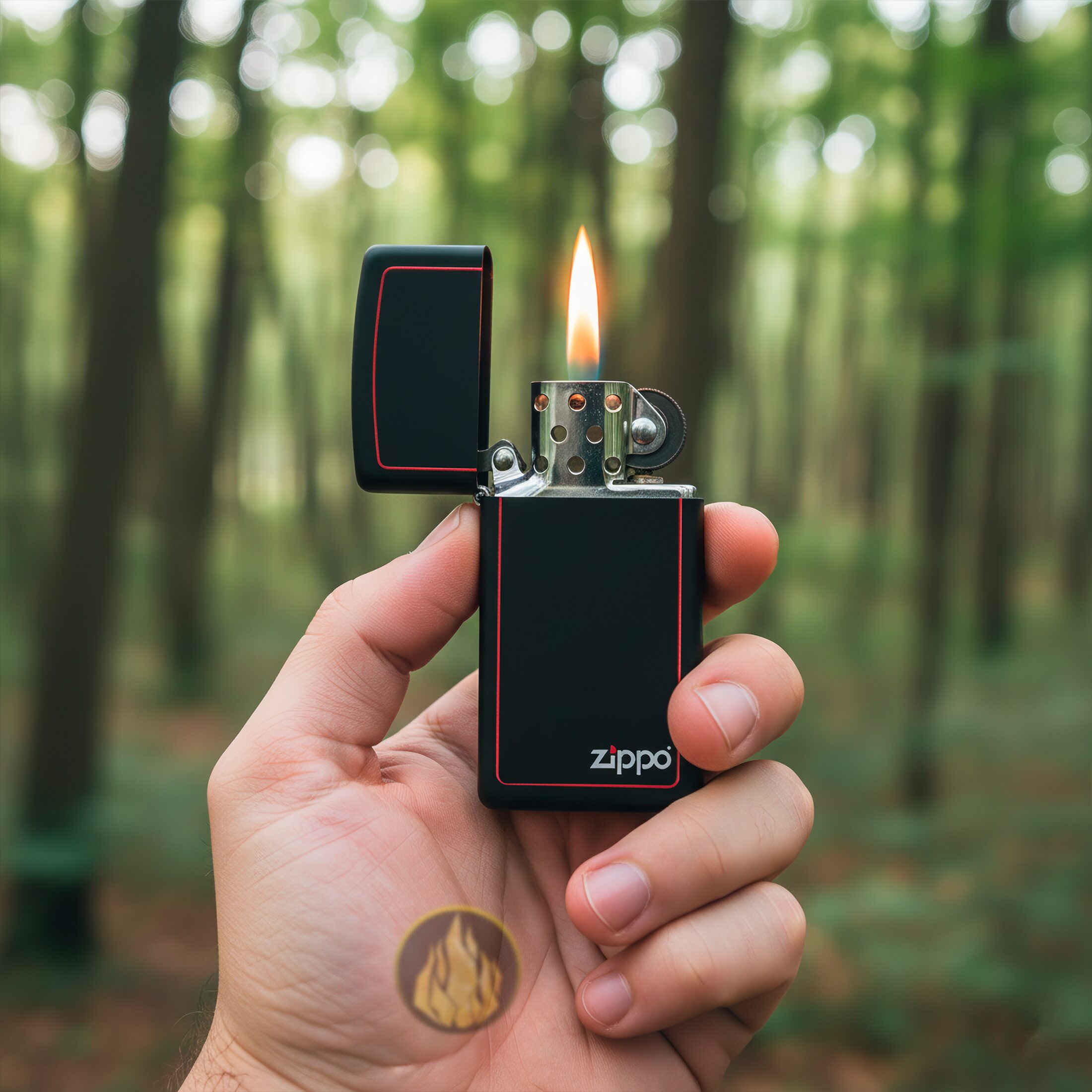 Encendedor Zippo Slim Negro Mate original con borde rojo modelo MZ1618-ZB acabado black matte resistente al viento fabricado en USA marca Zippo