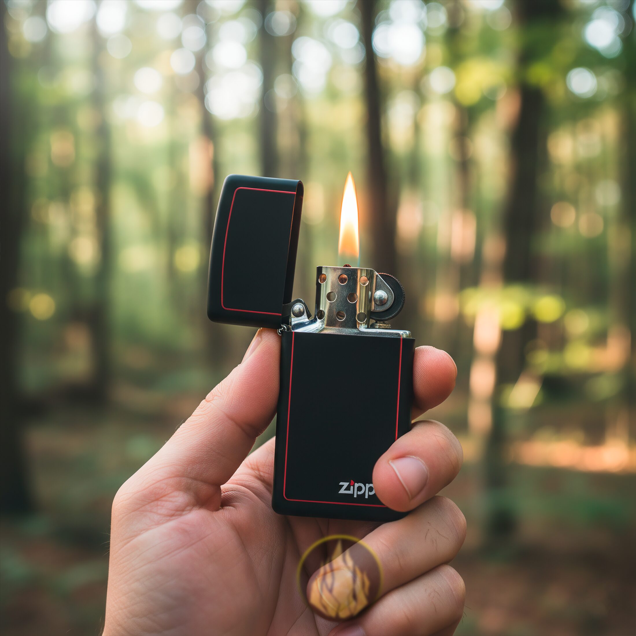 Encendedor Zippo Slim Negro Mate original con borde rojo modelo MZ1618-ZB acabado black matte resistente al viento fabricado en USA marca Zippo