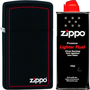 Encendedor Zippo Slim Negro Mate original con borde rojo modelo MZ1618-ZB acabado black matte resistente al viento fabricado en USA marca Zippo