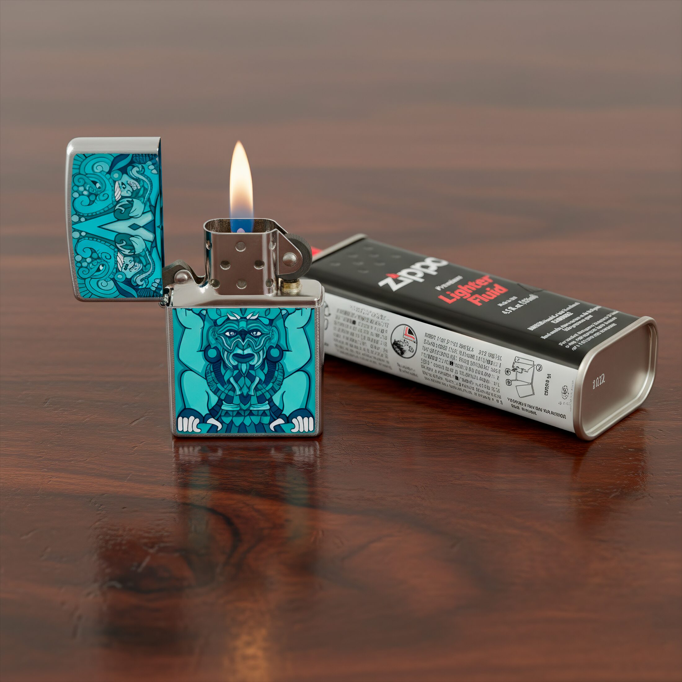 Encendedor Zippo Tiempo Turquesa colección Diseña Tu México con acabado turquesa metálico sistema a prueba de viento modelo MZ207-MEX15