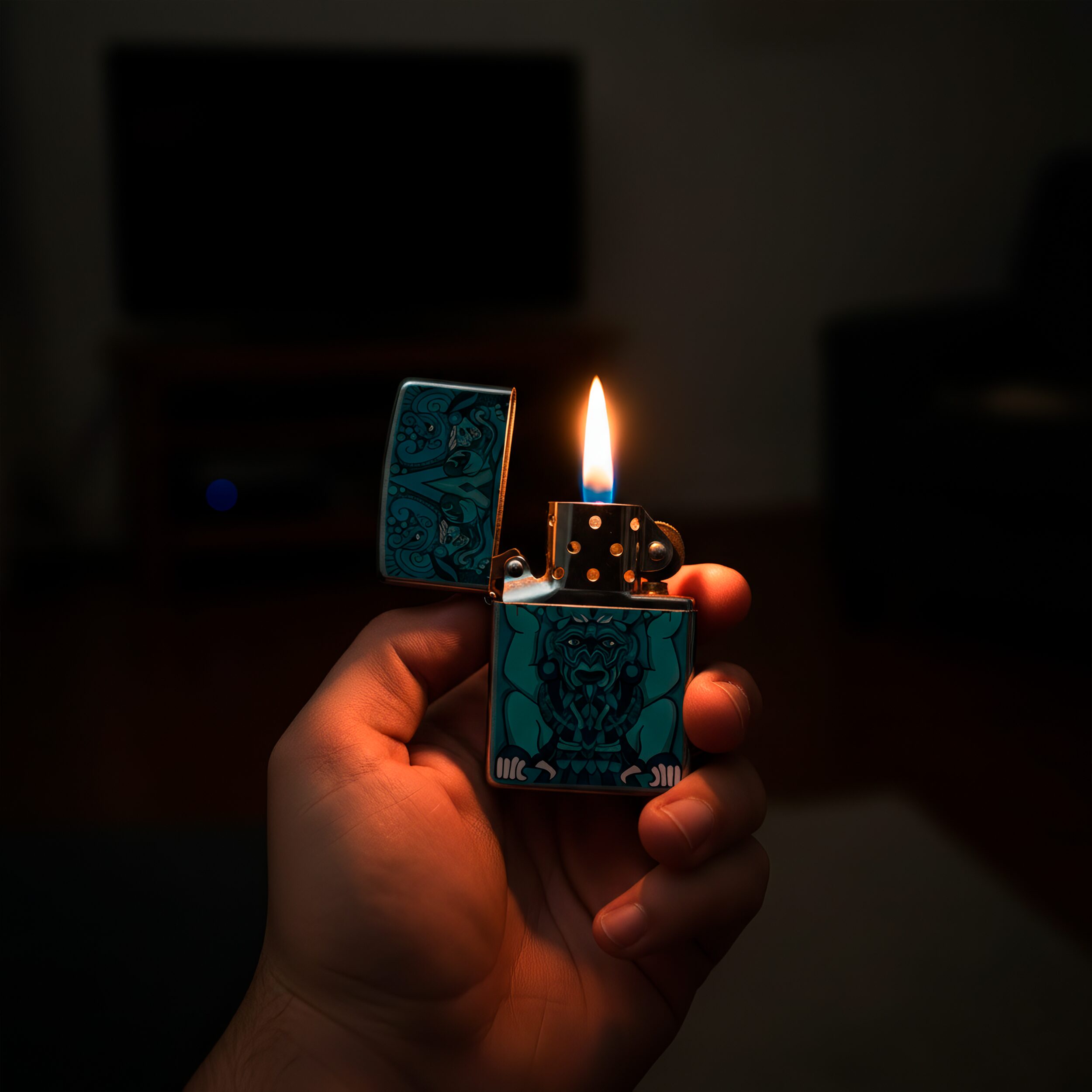 Encendedor Zippo Tiempo Turquesa colección Diseña Tu México con acabado turquesa metálico sistema a prueba de viento modelo MZ207-MEX15