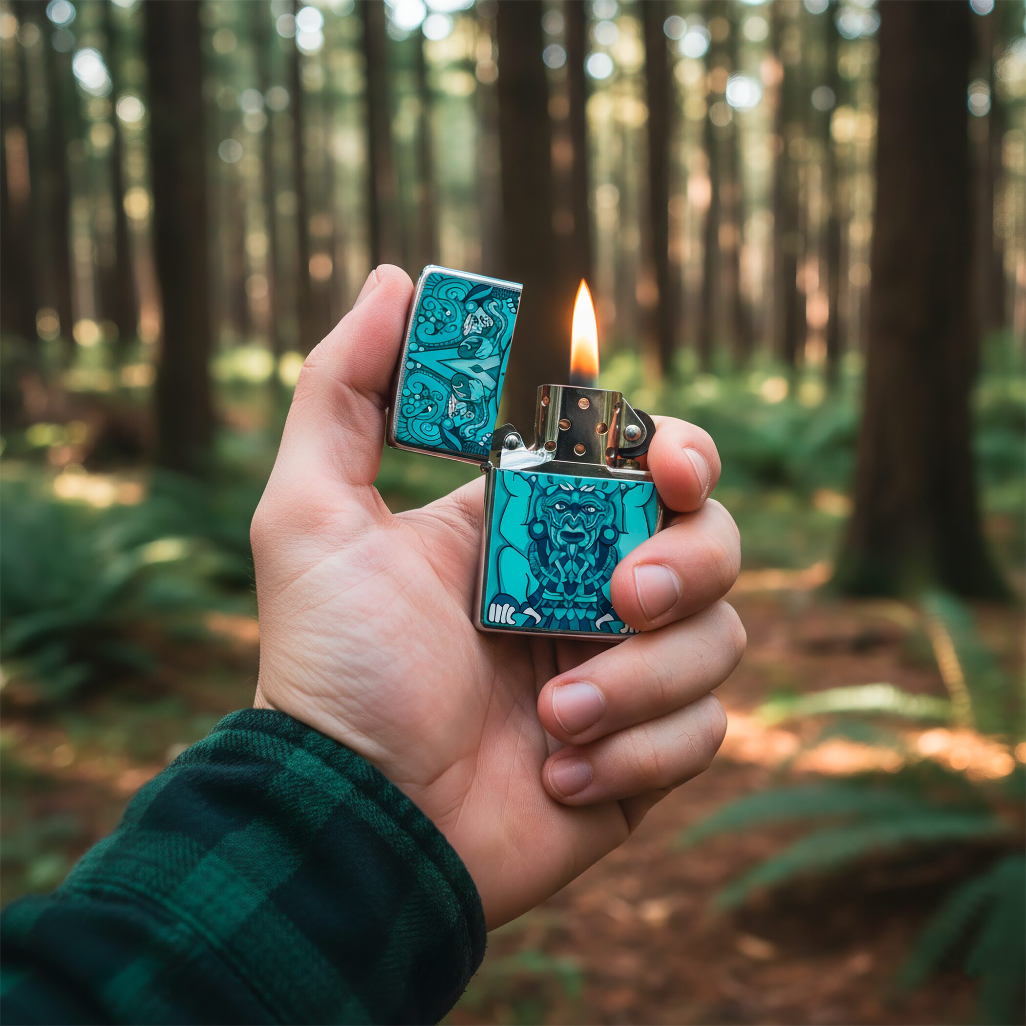 Encendedor Zippo Tiempo Turquesa colección Diseña Tu México con acabado turquesa metálico sistema a prueba de viento modelo MZ207-MEX15