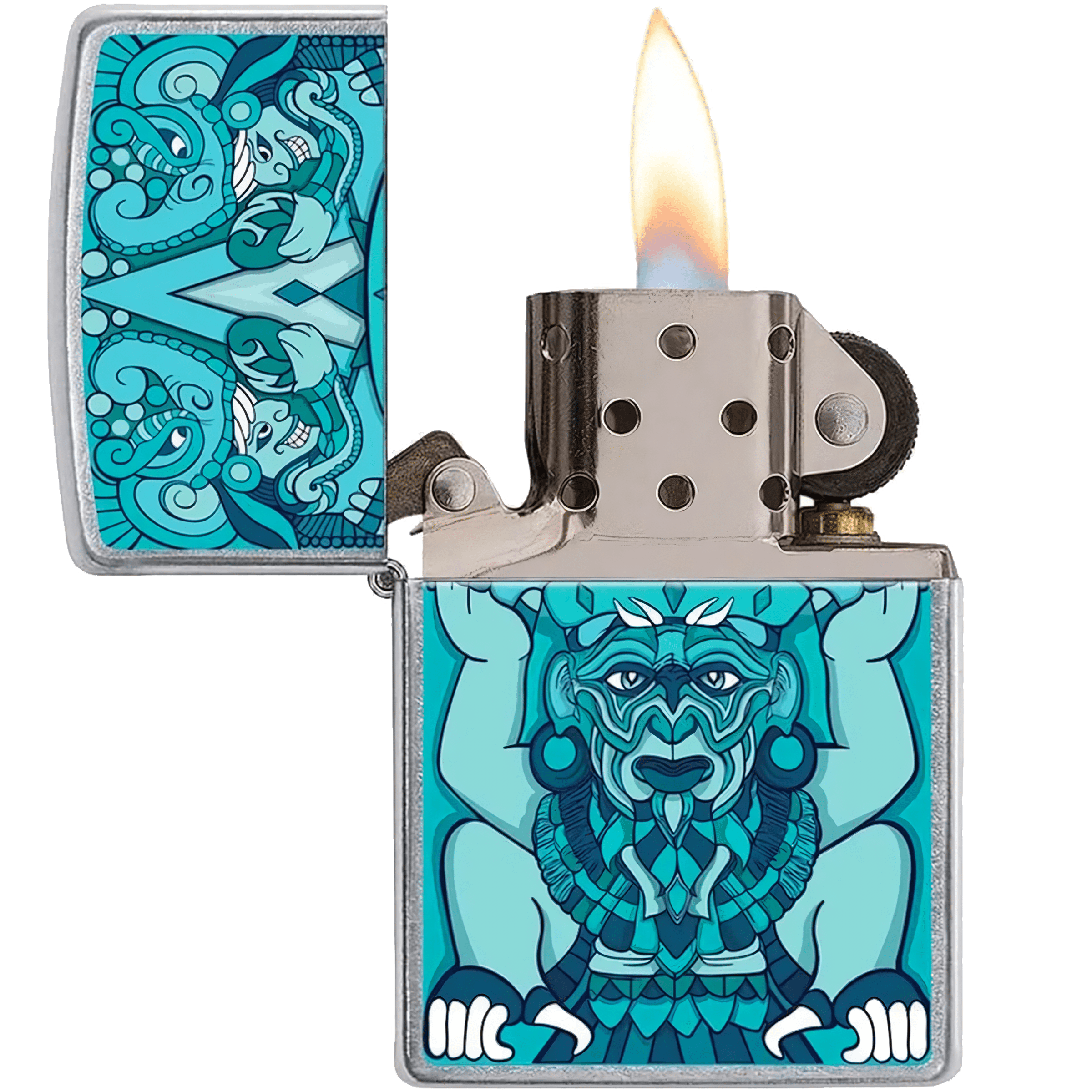 Encendedor Zippo Tiempo Turquesa colección Diseña Tu México con acabado turquesa metálico sistema a prueba de viento modelo MZ207-MEX15