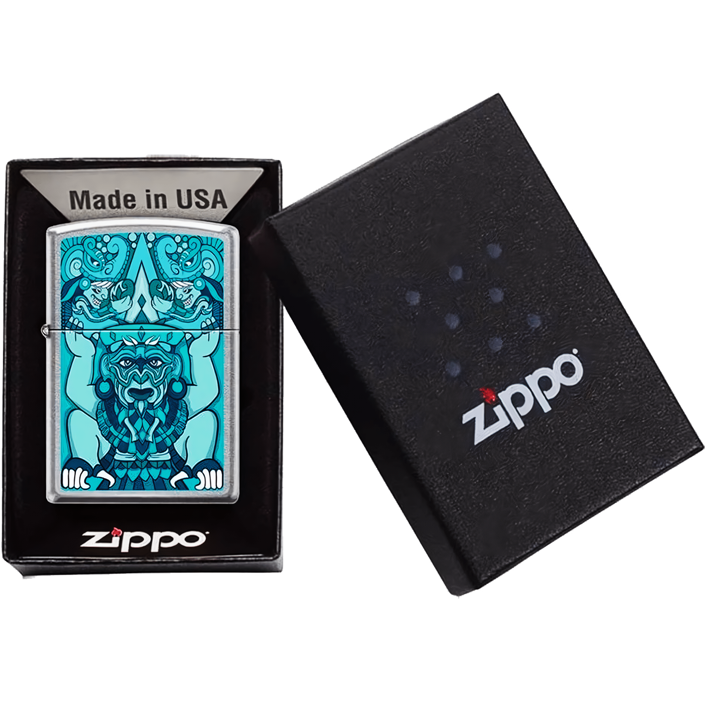 Encendedor Zippo Tiempo Turquesa colección Diseña Tu México con acabado turquesa metálico sistema a prueba de viento modelo MZ207-MEX15
