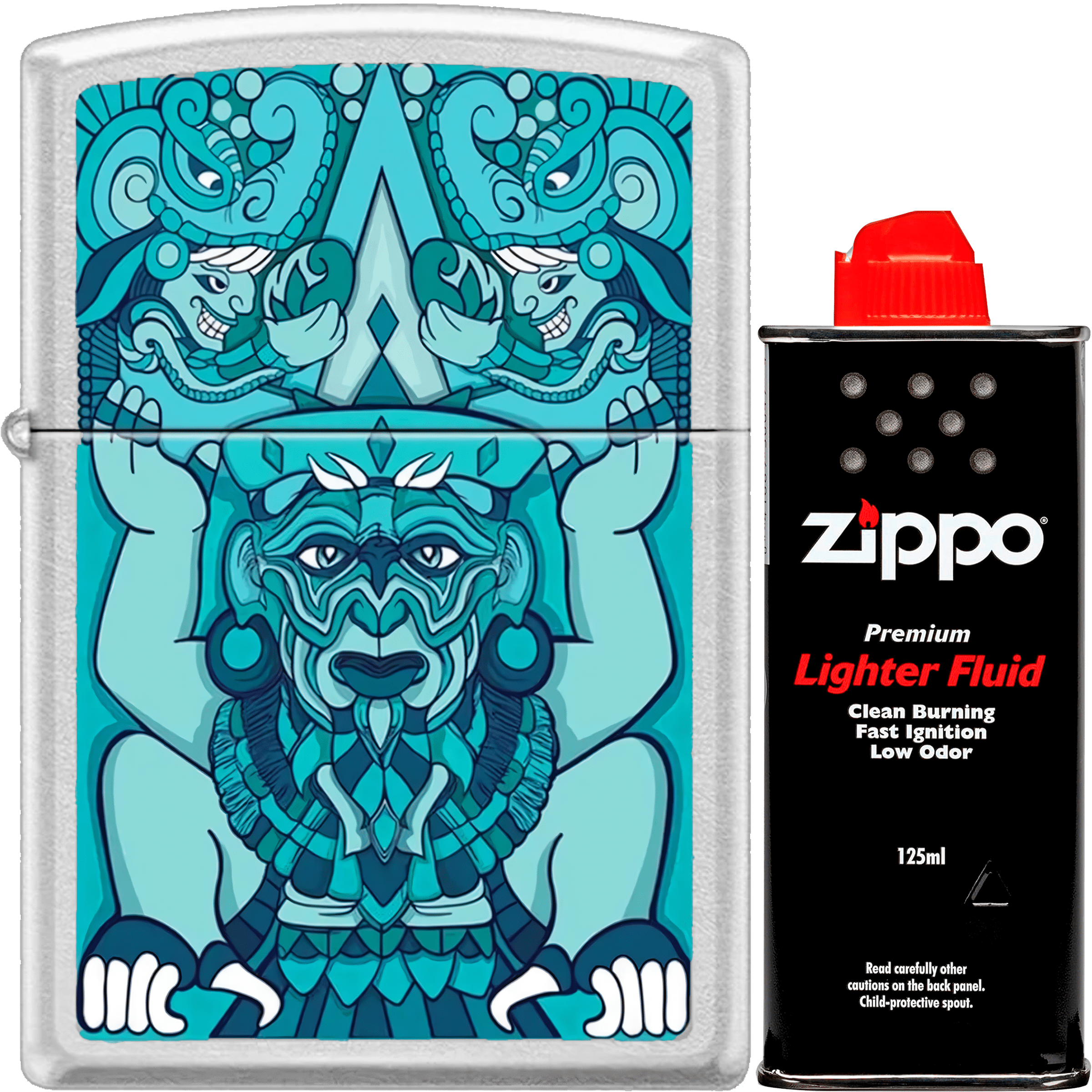 Encendedor Zippo Tiempo Turquesa colección Diseña Tu México con acabado turquesa metálico sistema a prueba de viento modelo MZ207-MEX15