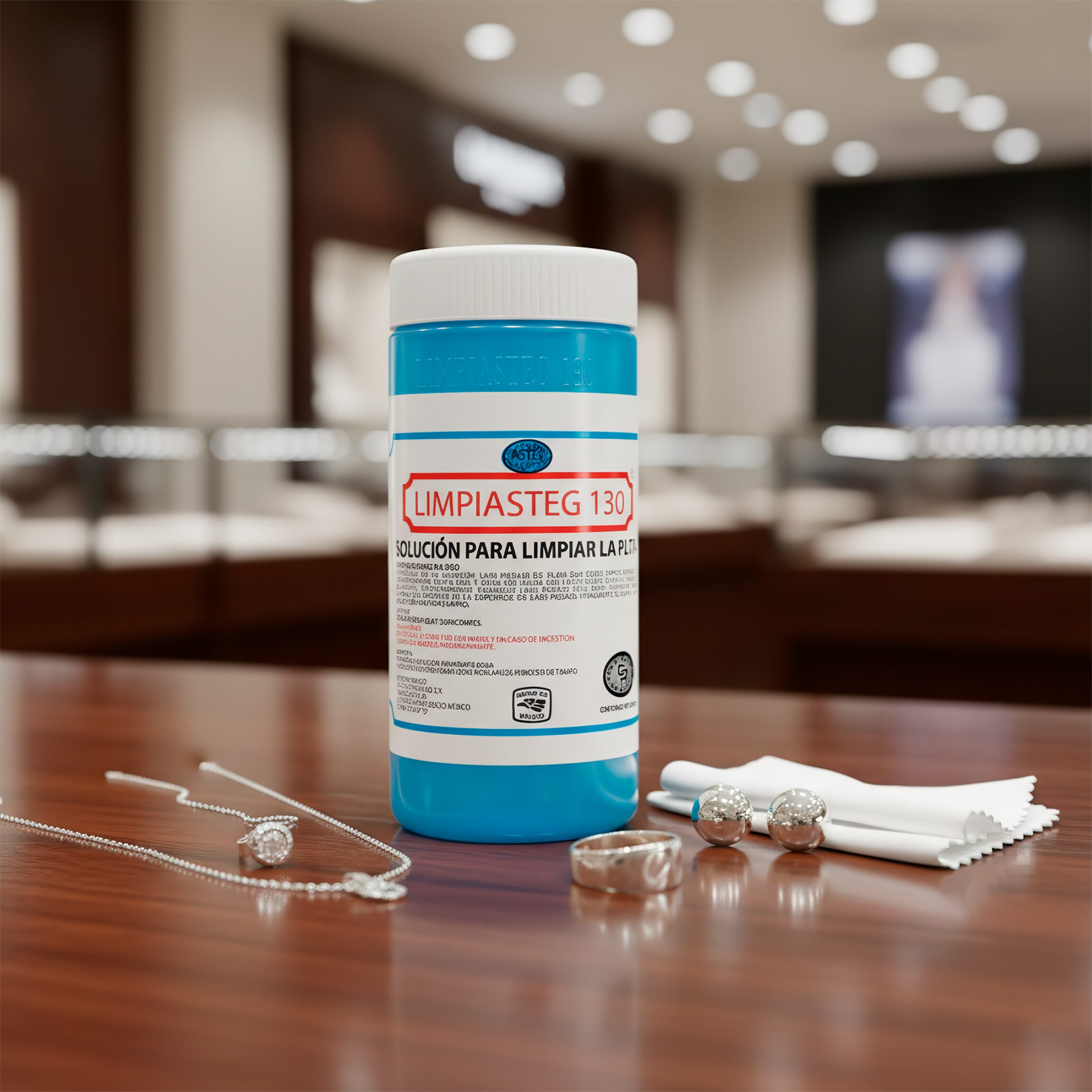 Líquido Limpiador Plata Limpiasteg 130 de 240 ml con paño para limpieza de joyería de plata Líquido Limpiador Plata Limpiasteg 130 solución limpiadora para cadenas, anillos y pulseras 2644