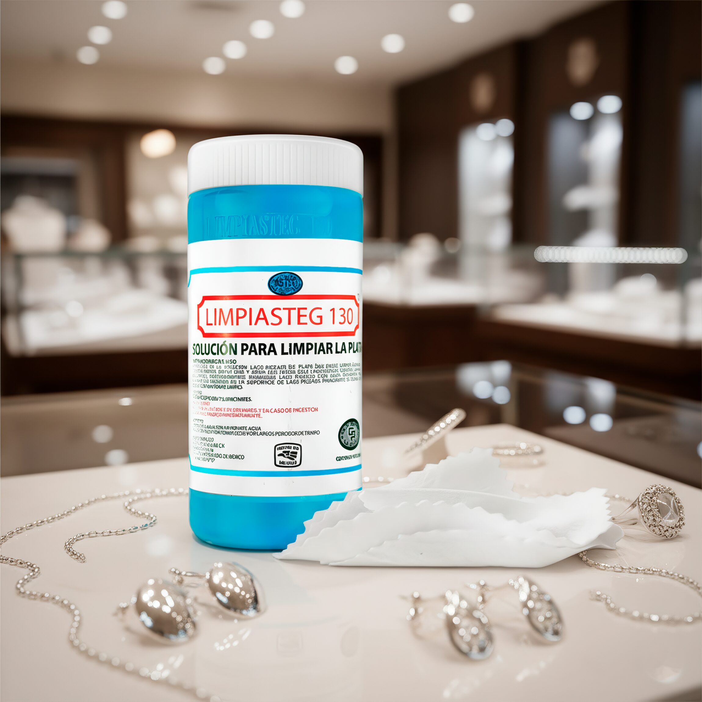 Líquido Limpiador Plata Limpiasteg 130 de 240 ml con paño para limpieza de joyería de plata Líquido Limpiador Plata Limpiasteg 130 solución limpiadora para cadenas, anillos y pulseras 2644