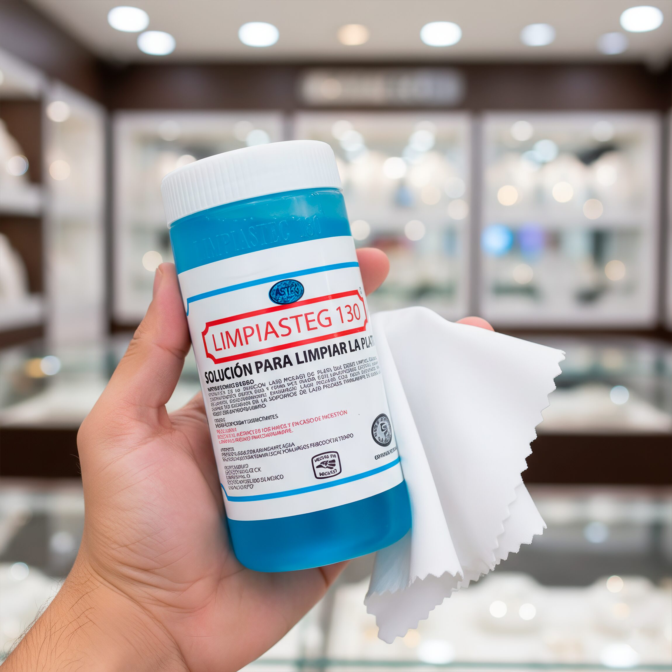 Líquido Limpiador Plata Limpiasteg 130 de 240 ml con paño para limpieza de joyería de plata Líquido Limpiador Plata Limpiasteg 130 solución limpiadora para cadenas, anillos y pulseras 2644