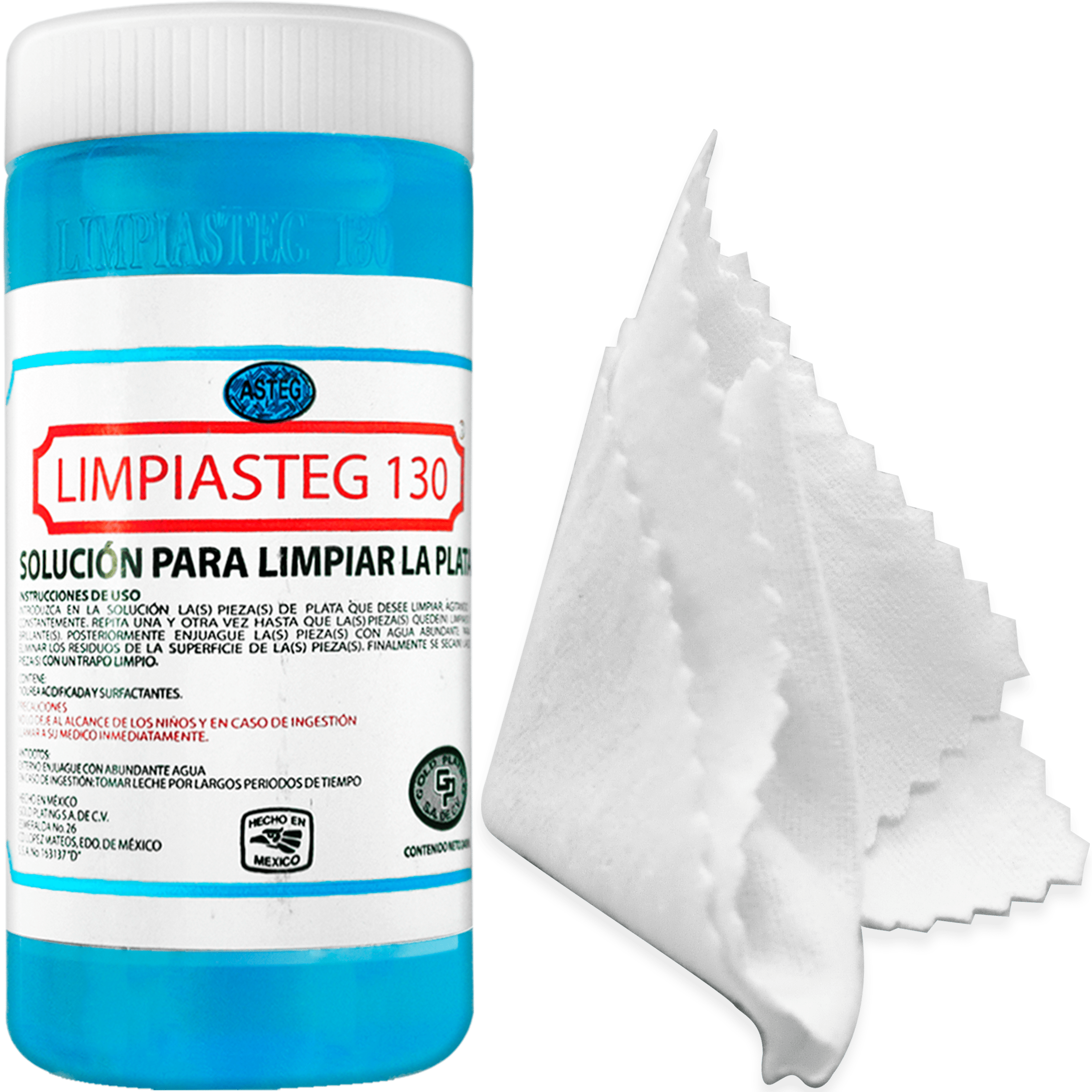 Líquido Limpiador Plata Limpiasteg 130 de 240 ml con paño para limpieza de joyería de plata Líquido Limpiador Plata Limpiasteg 130 solución limpiadora para cadenas, anillos y pulseras 2644