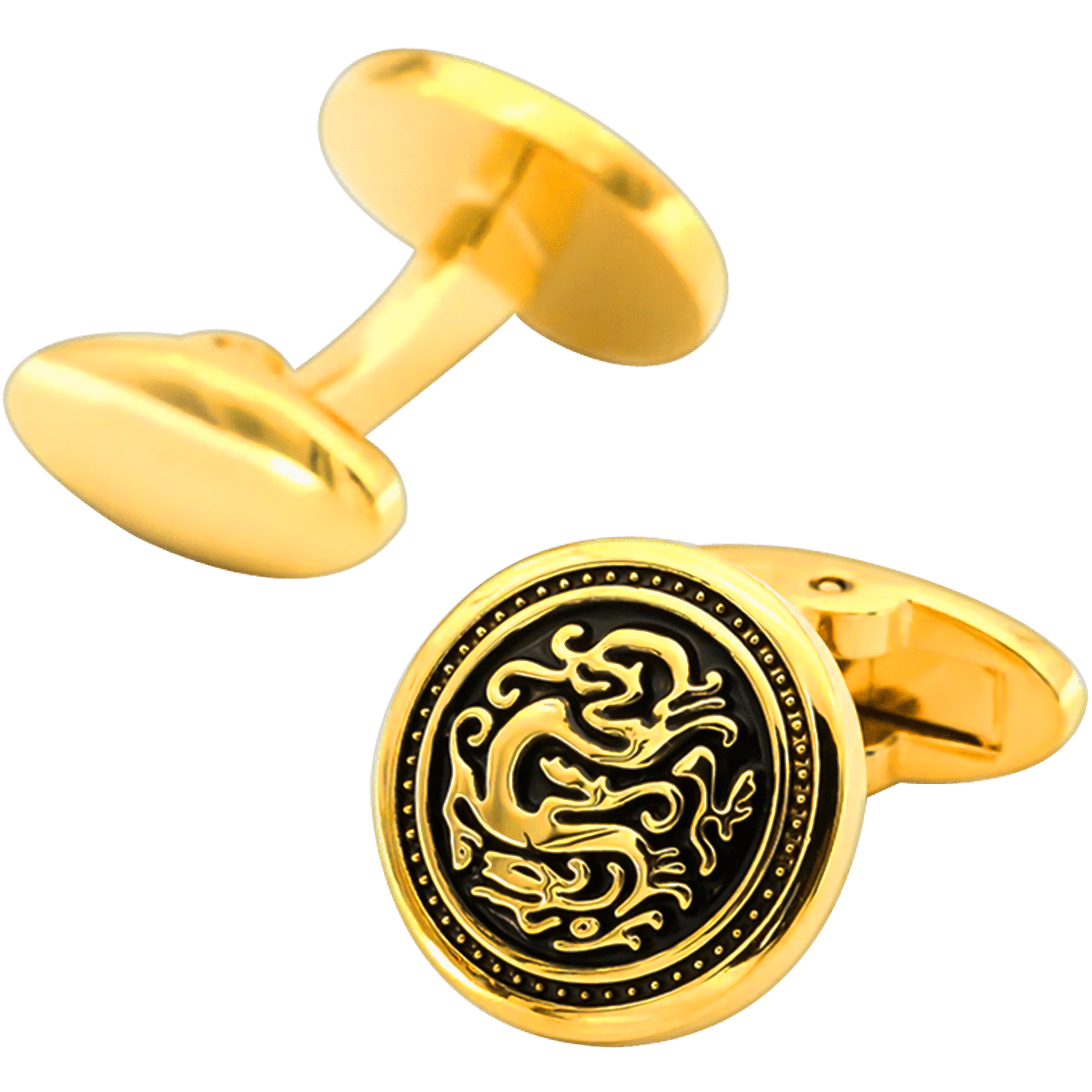 Mancuernillas Gemelos Dragon Dorado Caracter Fuego de lujo en acero inoxidable para eventos formales GMADD