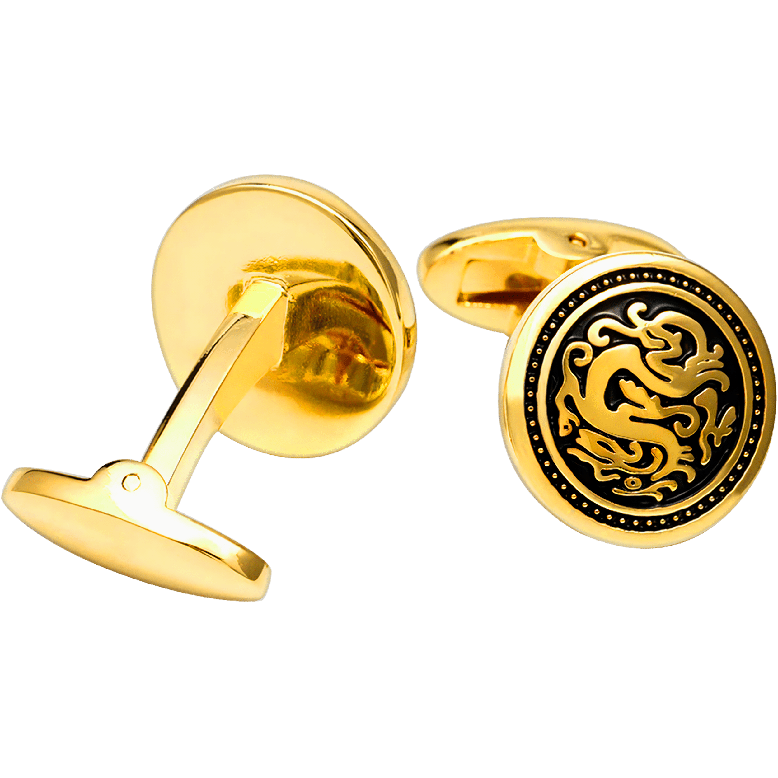 Mancuernillas Gemelos Dragon Dorado Caracter Fuego de lujo en acero inoxidable para eventos formales GMADD