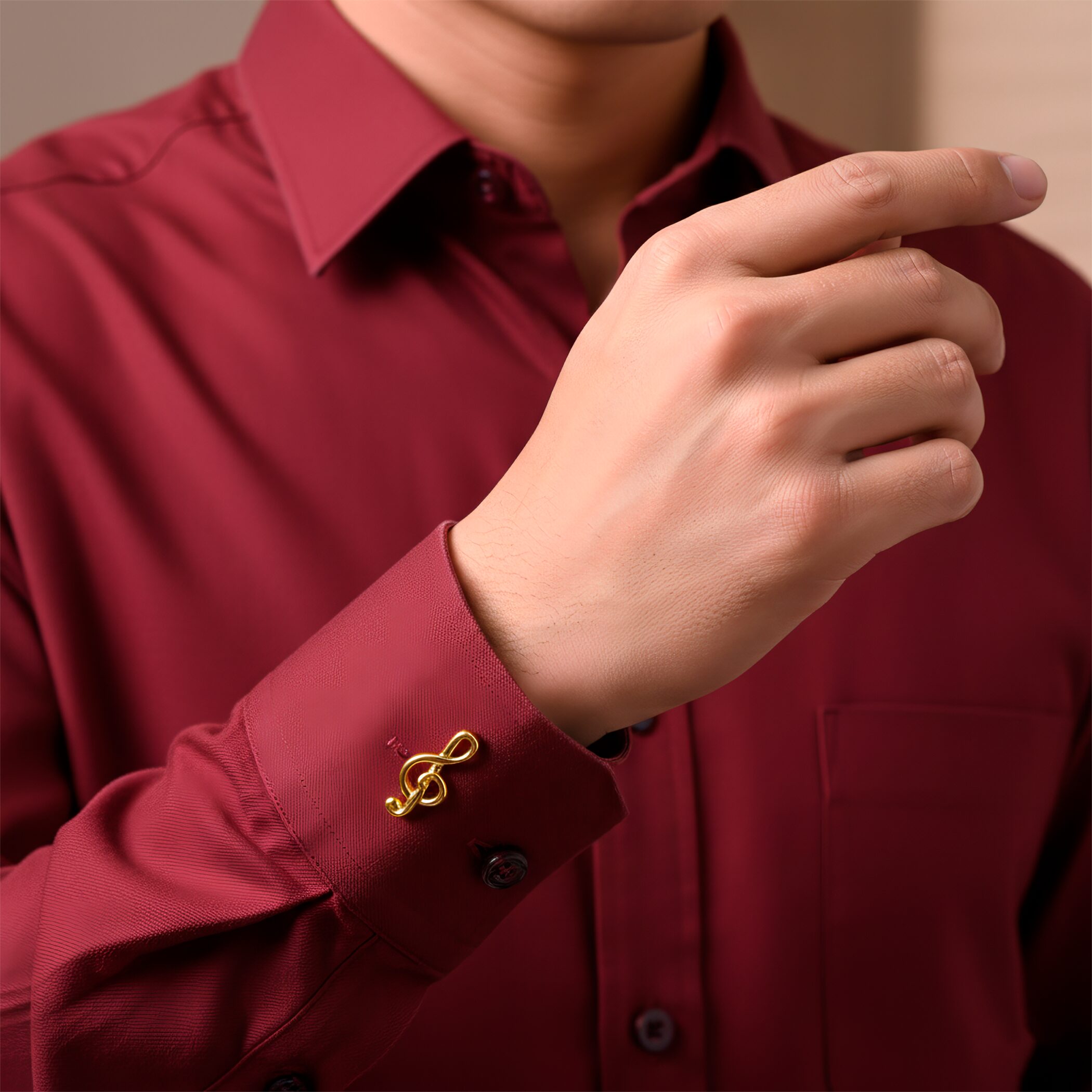 Mancuernillas Gemelos Nota Musical marca Caracter Fuego de acero inoxidable con diseño elegante para camisa formal. Par de Mancuernillas Gemelos Nota Musical Caracter Fuego con acabado de lujo y diseño de nota musical para eventos formales. GMAN