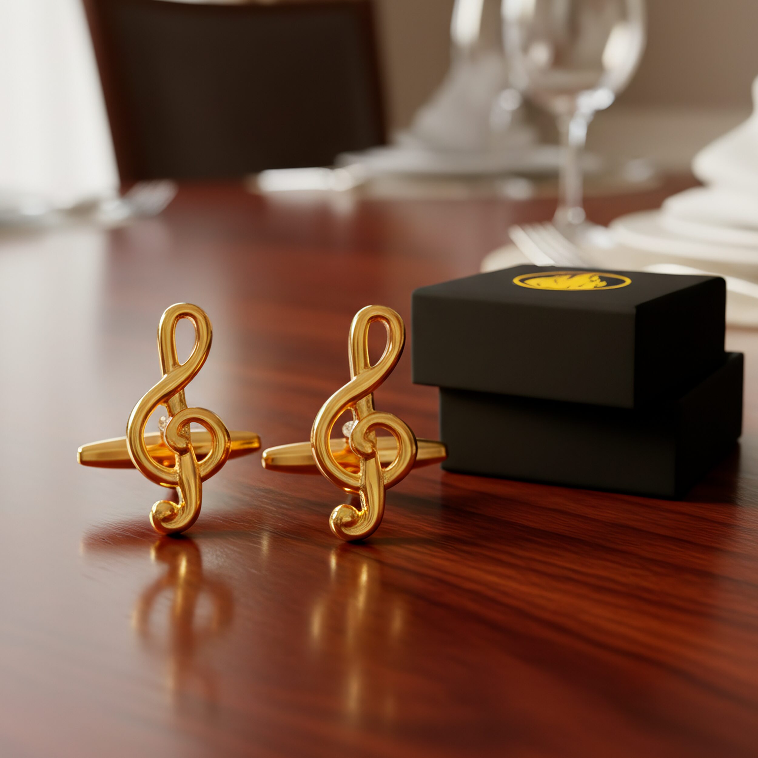 Mancuernillas Gemelos Nota Musical marca Caracter Fuego de acero inoxidable con diseño elegante para camisa formal. Par de Mancuernillas Gemelos Nota Musical Caracter Fuego con acabado de lujo y diseño de nota musical para eventos formales. GMAN