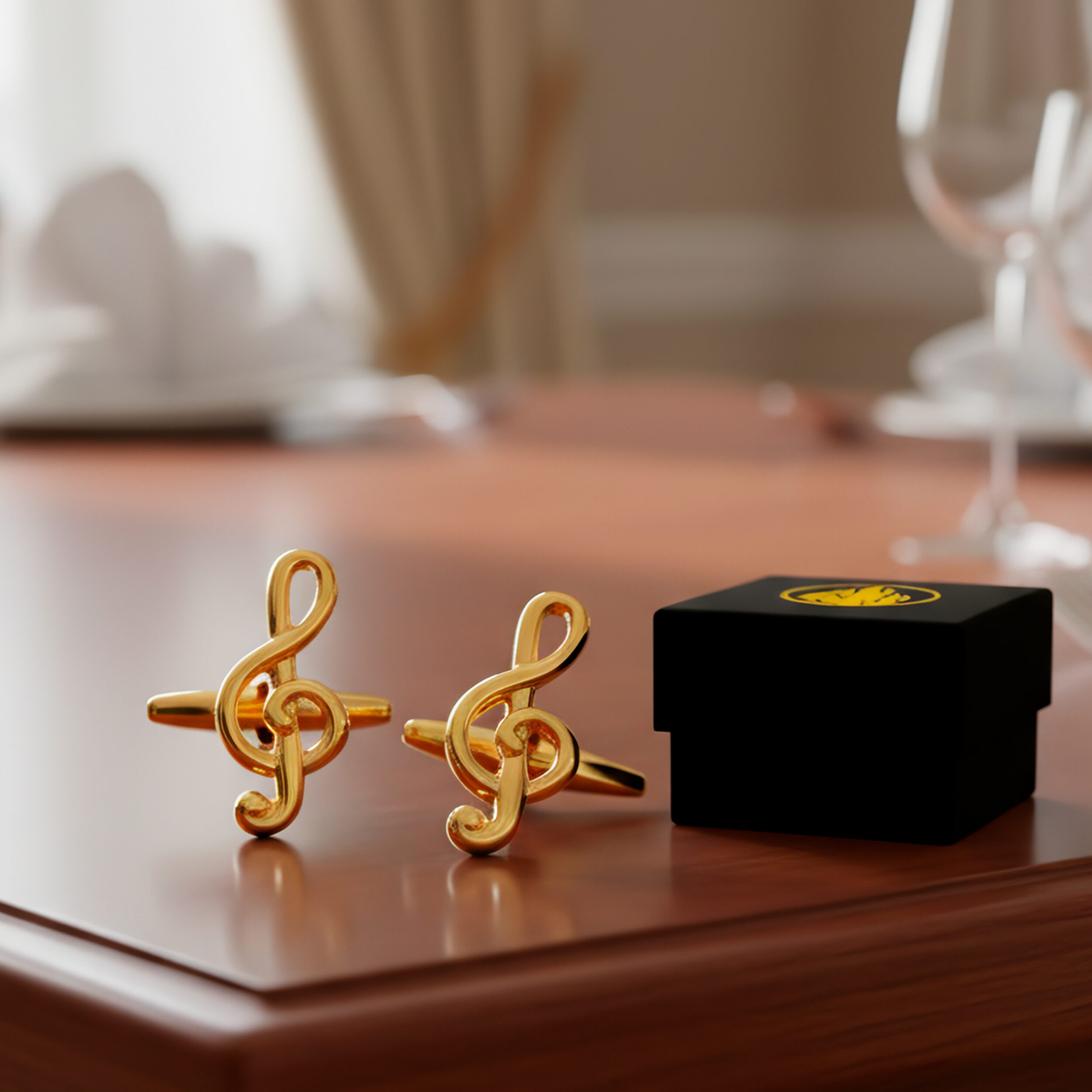 Mancuernillas Gemelos Nota Musical marca Caracter Fuego de acero inoxidable con diseño elegante para camisa formal. Par de Mancuernillas Gemelos Nota Musical Caracter Fuego con acabado de lujo y diseño de nota musical para eventos formales. GMAN