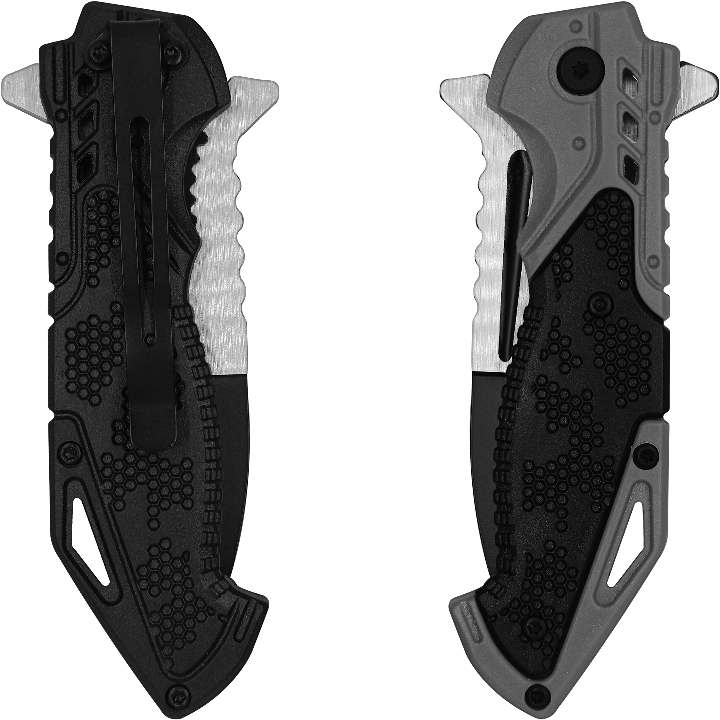 Navaja Automatica Acero Wallis con apertura automática y hoja de acero inoxidable uso rudo con clip Navaja Automatica Acero marca Wallis modelo K900367 con seguro anti cierre y diseño táctico resistente