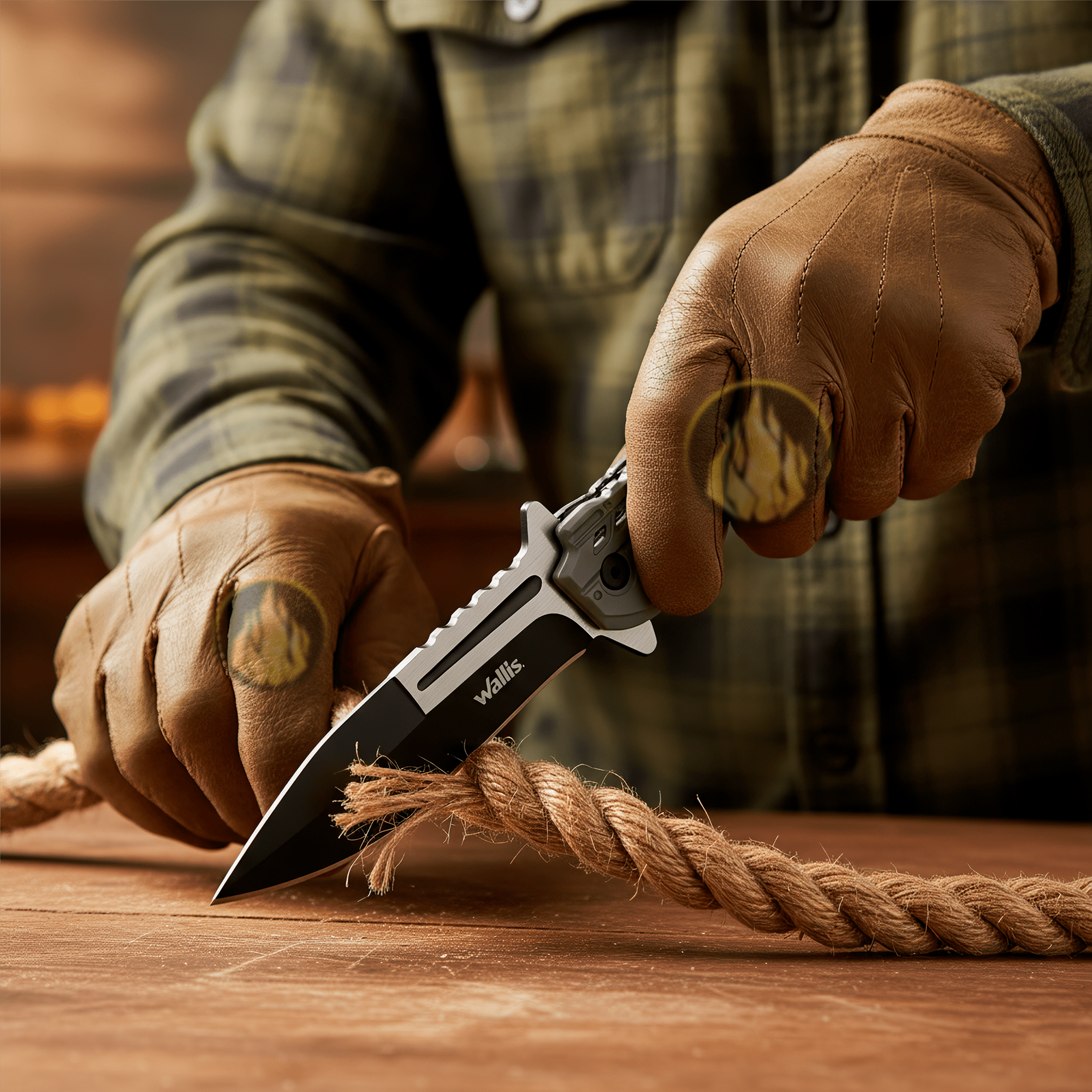 Navaja Automatica Acero Wallis con apertura automática y hoja de acero inoxidable uso rudo con clip Navaja Automatica Acero marca Wallis modelo K900367 con seguro anti cierre y diseño táctico resistente