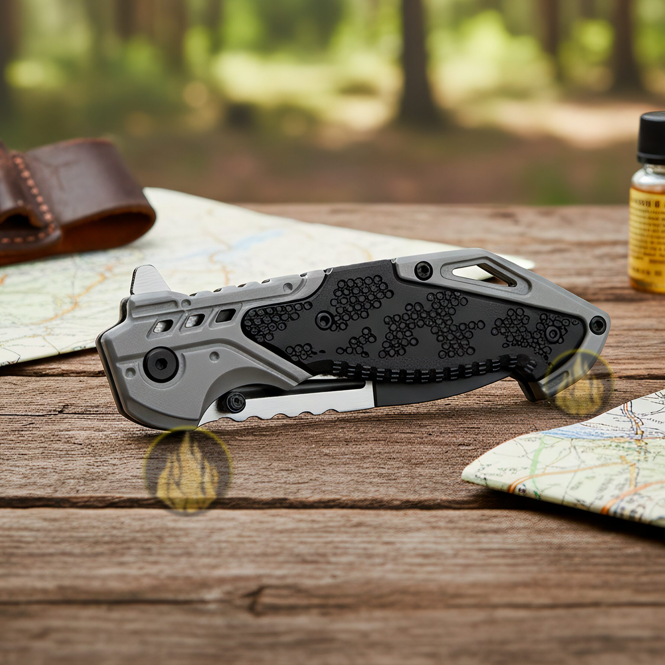 Navaja Automatica Acero Wallis con apertura automática y hoja de acero inoxidable uso rudo con clip Navaja Automatica Acero marca Wallis modelo K900367 con seguro anti cierre y diseño táctico resistente