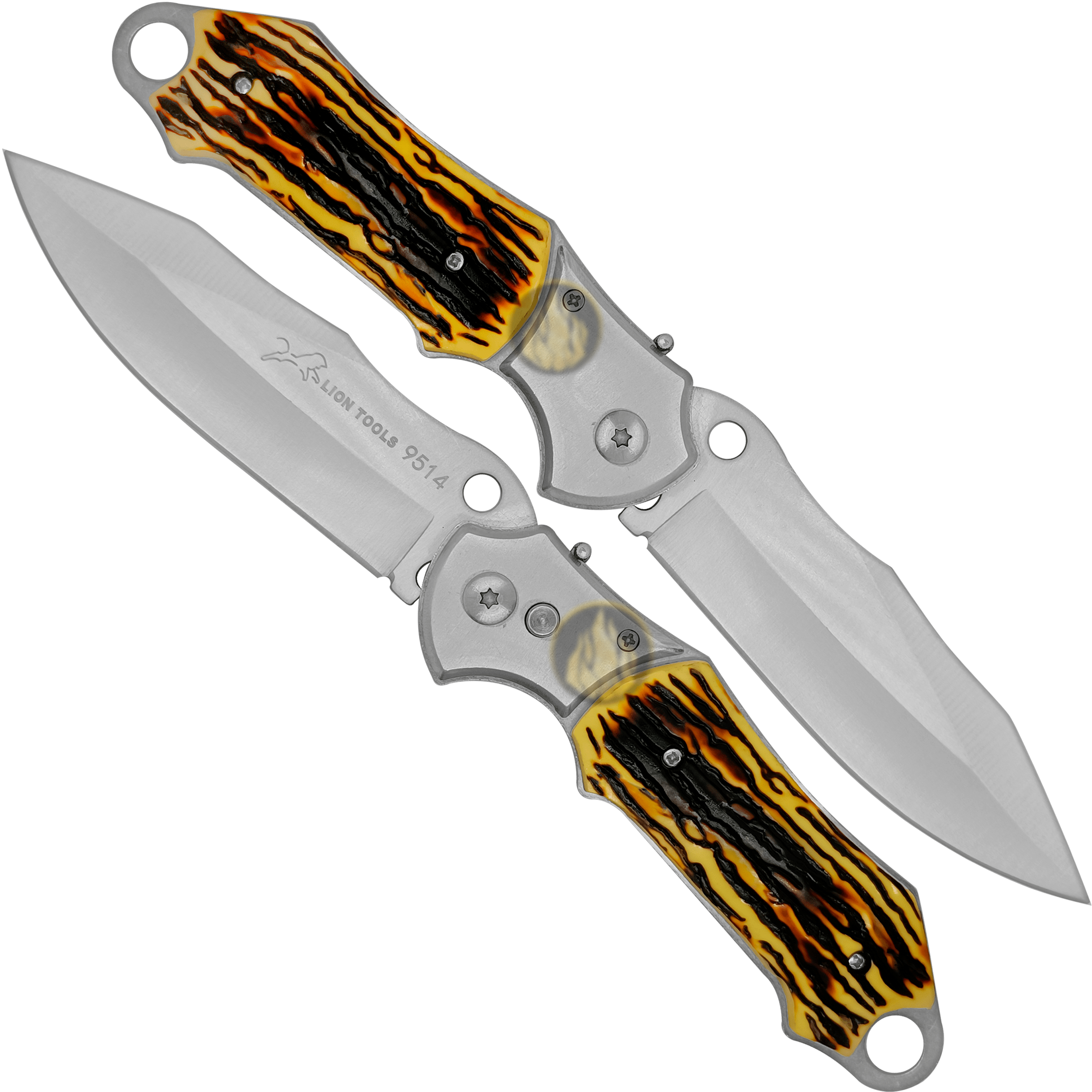 Navaja Automática Cachas Tipo Hueso Lion Tools con hoja de acero inoxidable 420, apertura automática de botón y diseño táctico de uso rudo. 9514