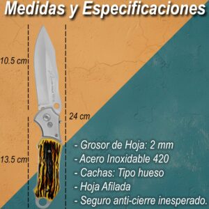Navaja Automática Cachas Tipo Hueso Lion Tools con hoja de acero inoxidable 420, apertura automática de botón y diseño táctico de uso rudo. 9514