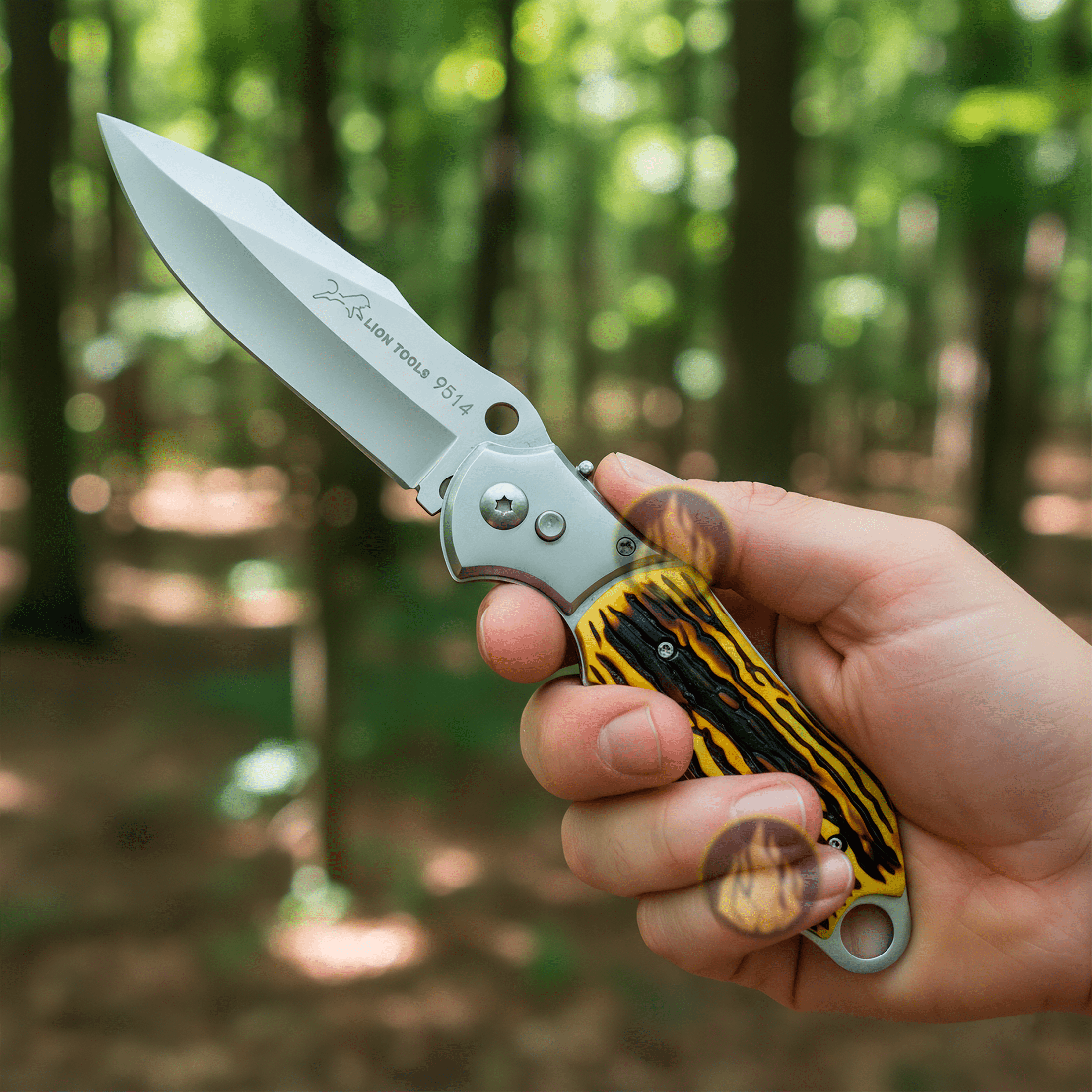 Navaja Automática Cachas Tipo Hueso Lion Tools con hoja de acero inoxidable 420, apertura automática de botón y diseño táctico de uso rudo. 9514
