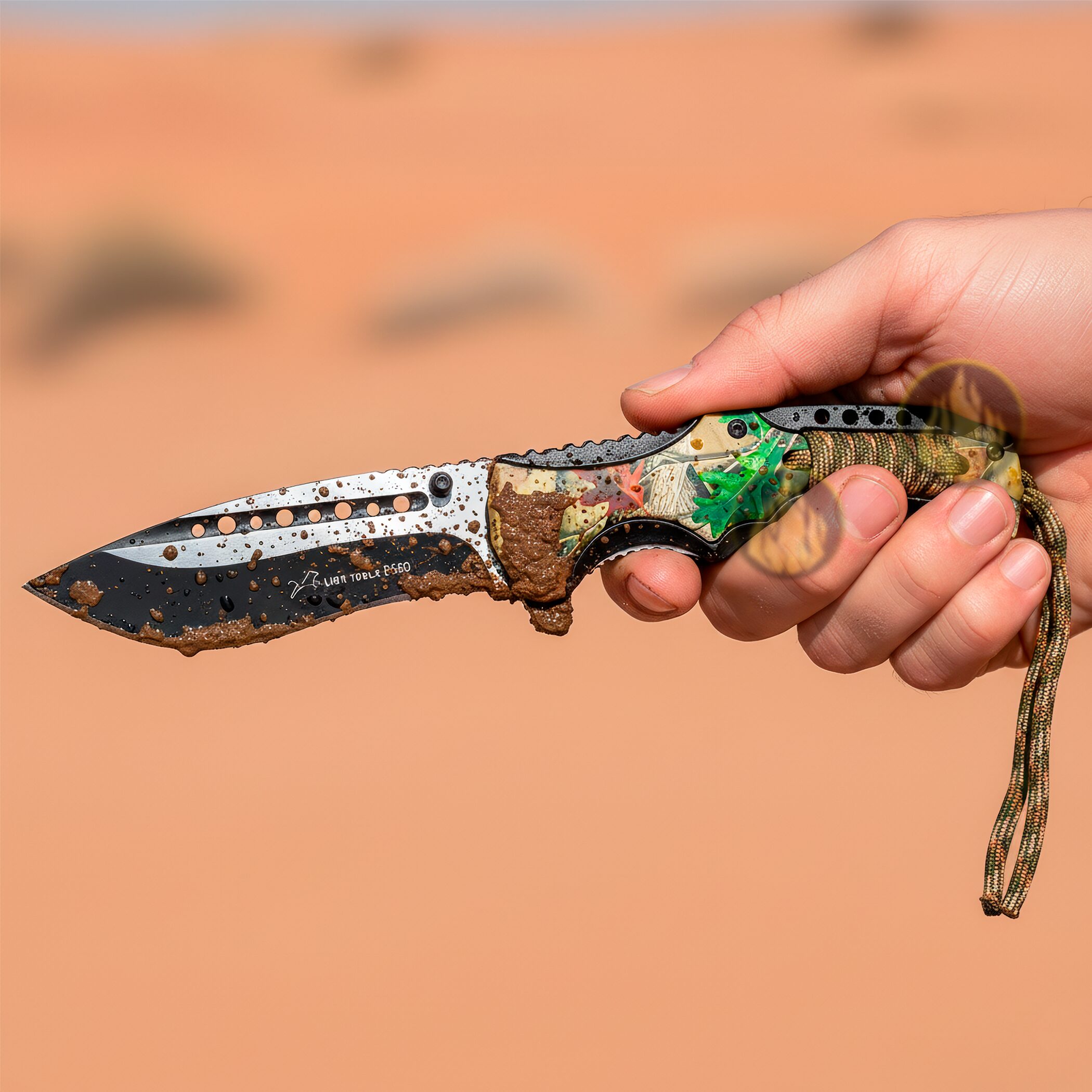 Navaja Automática Camuflaje Cuerda Paracord uso rudo con hoja de acero inoxidable y clip para cinturón. 8569