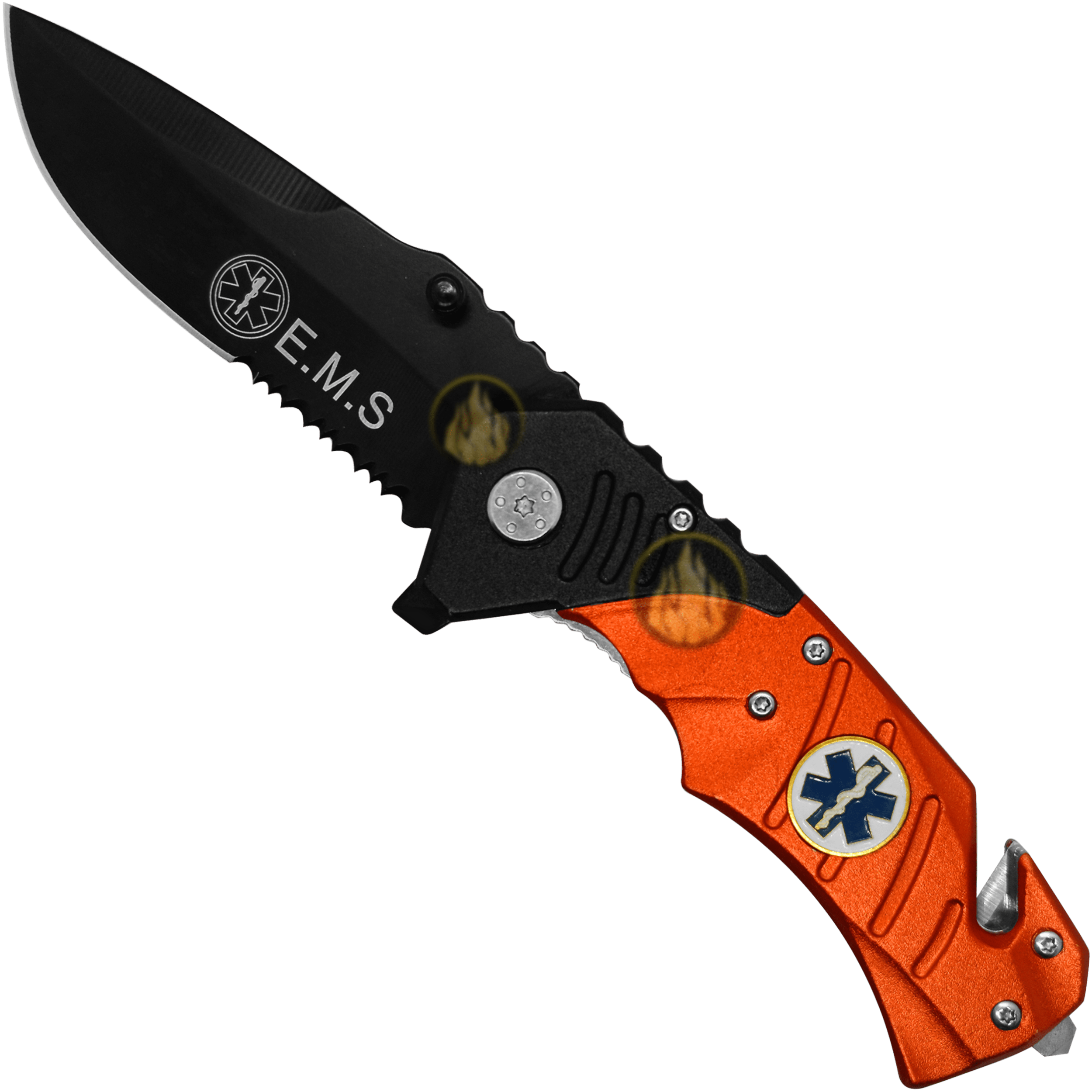 Emergencia Snake marca Snake Eye con rompe vidrios y corta cinturón de acero inoxidable Navaja Automática Emergencia Snake modelo SE-921EMS con apertura automática y clip para cinturón