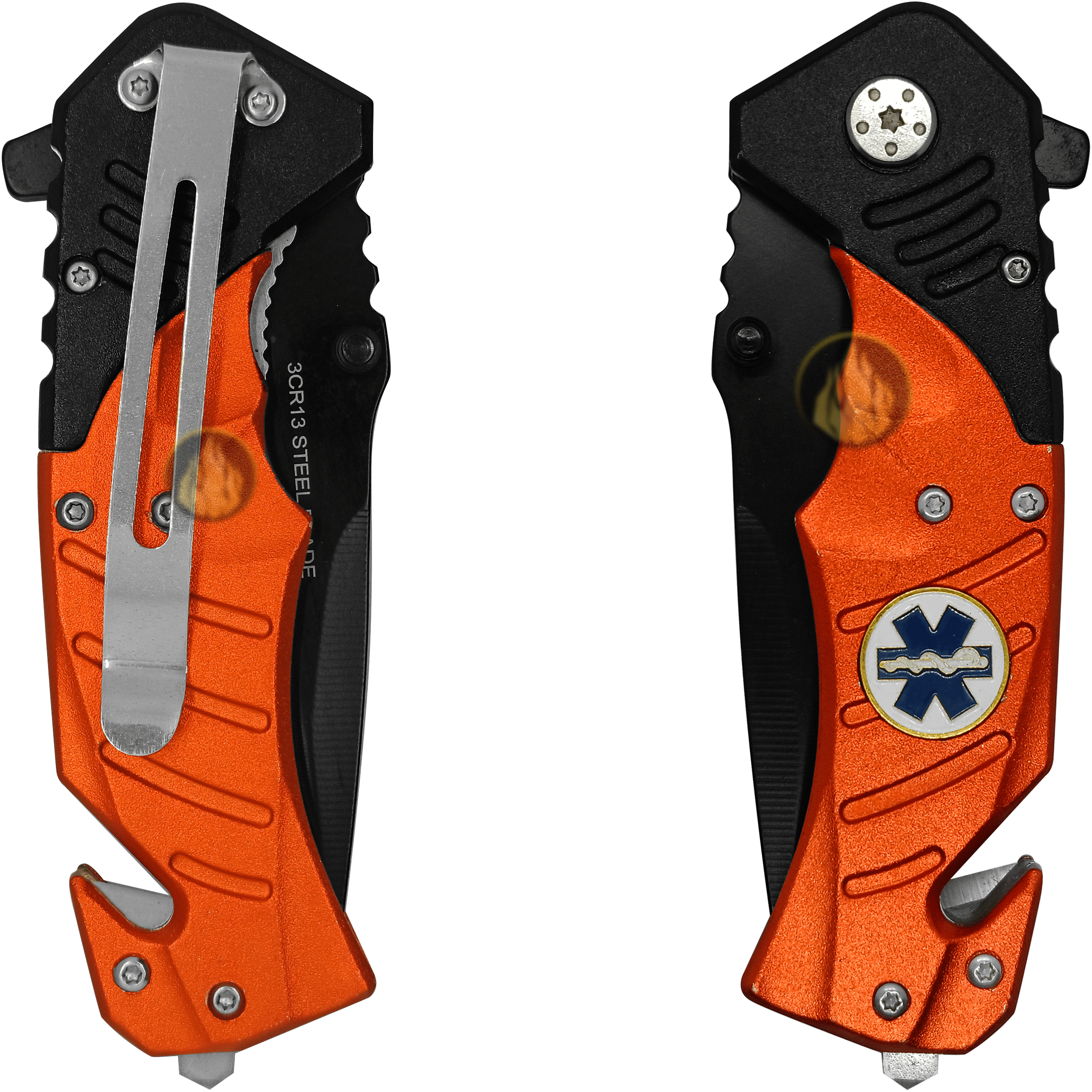 Emergencia Snake marca Snake Eye con rompe vidrios y corta cinturón de acero inoxidable Navaja Automática Emergencia Snake modelo SE-921EMS con apertura automática y clip para cinturón