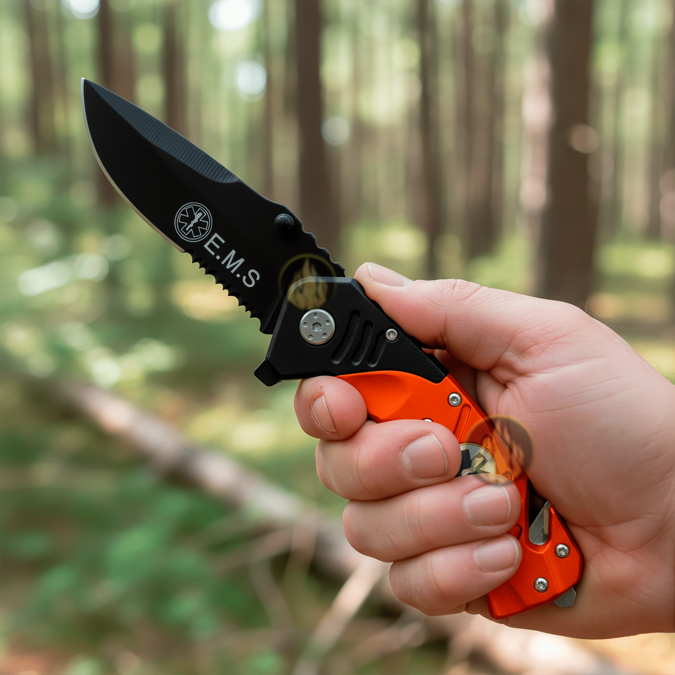 Emergencia Snake marca Snake Eye con rompe vidrios y corta cinturón de acero inoxidable Navaja Automática Emergencia Snake modelo SE-921EMS con apertura automática y clip para cinturón