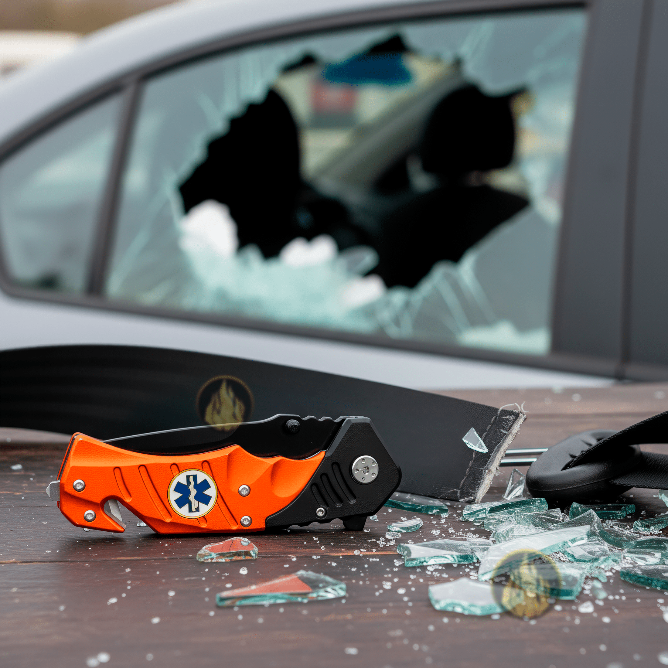 Emergencia Snake marca Snake Eye con rompe vidrios y corta cinturón de acero inoxidable Navaja Automática Emergencia Snake modelo SE-921EMS con apertura automática y clip para cinturón