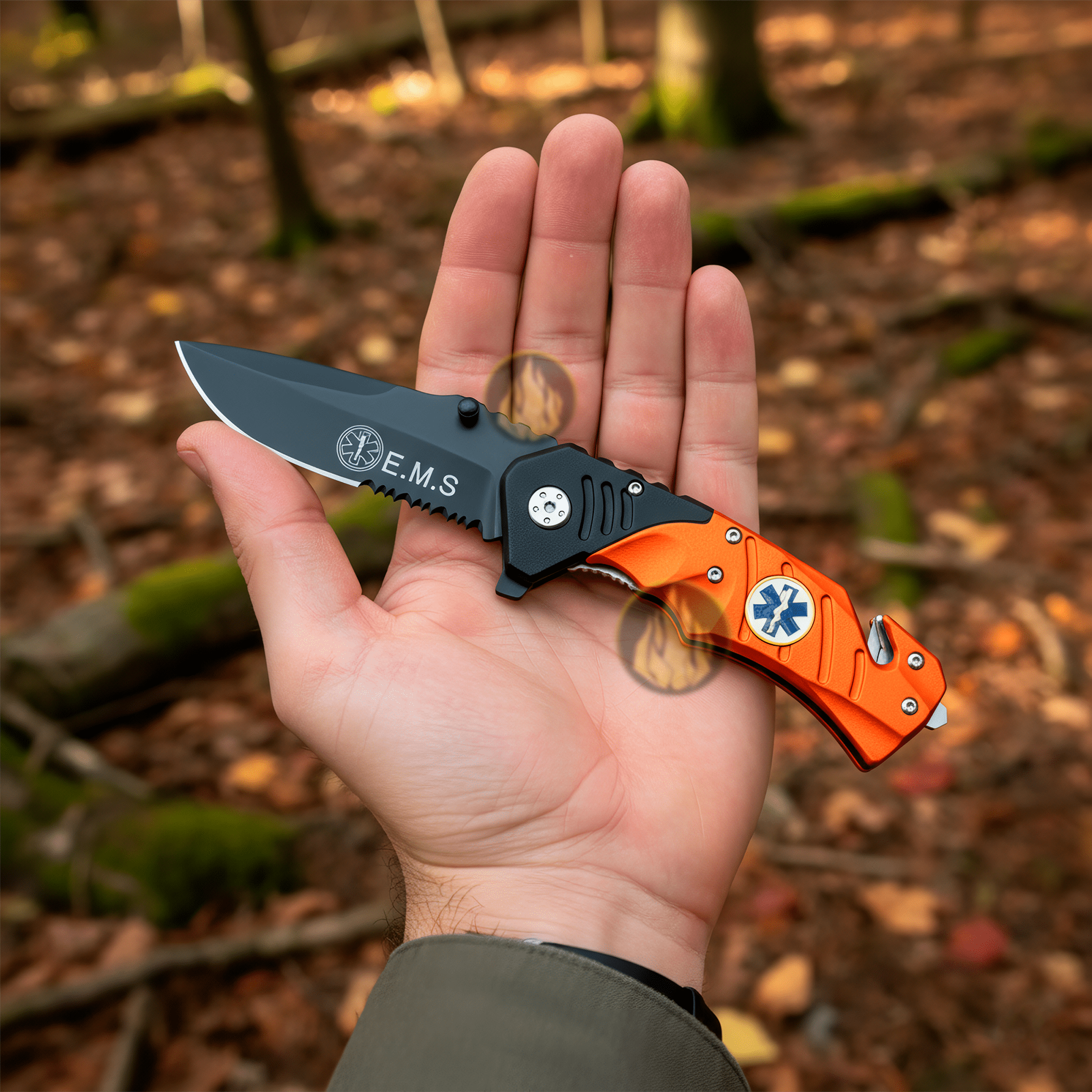 Emergencia Snake marca Snake Eye con rompe vidrios y corta cinturón de acero inoxidable Navaja Automática Emergencia Snake modelo SE-921EMS con apertura automática y clip para cinturón