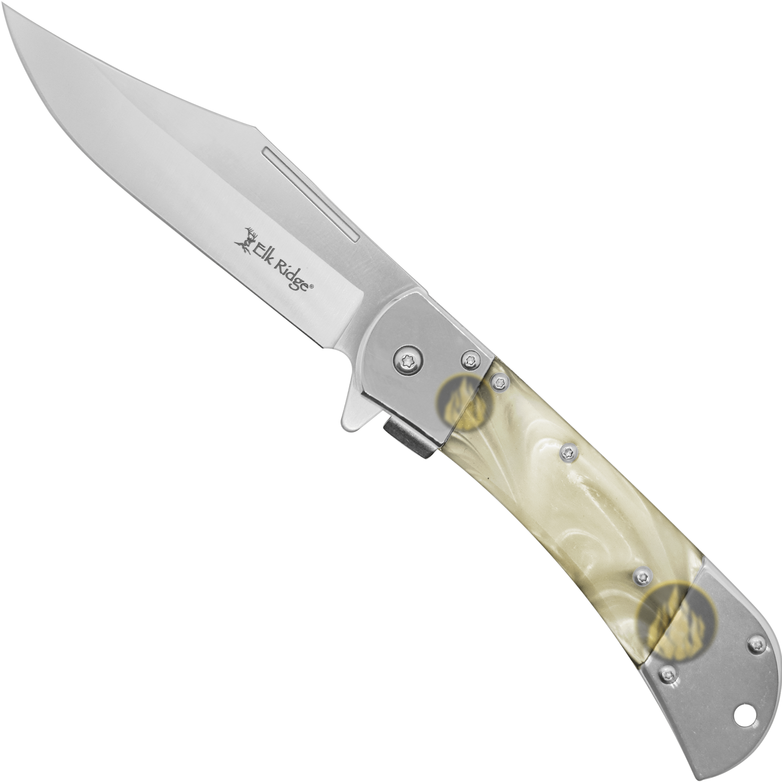 Navaja Automatica Premium Elk Ridge modelo ER-A009WP con hoja de acero inoxidable y cachas de perla blanca