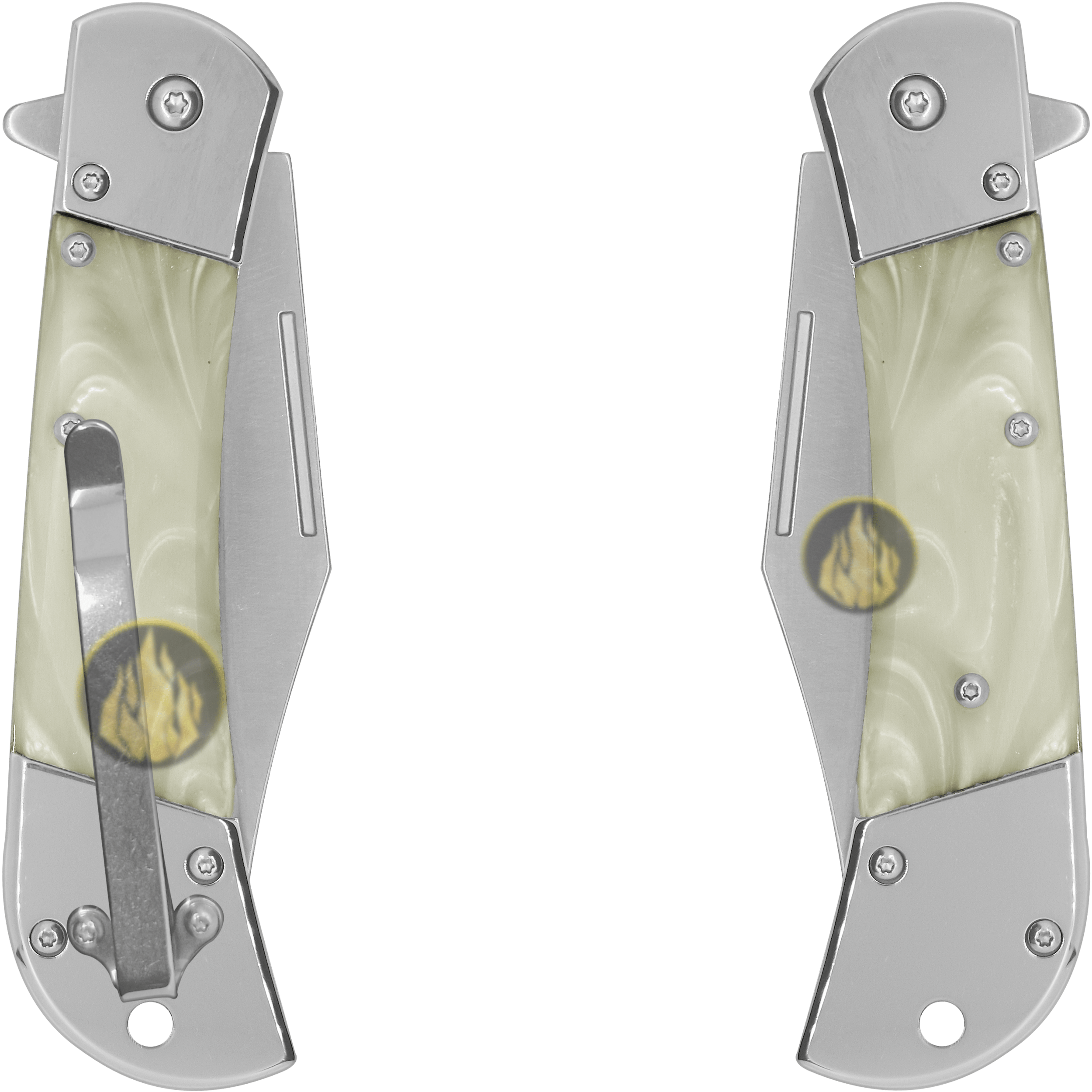 Navaja Automatica Premium Elk Ridge modelo ER-A009WP con hoja de acero inoxidable y cachas de perla blanca