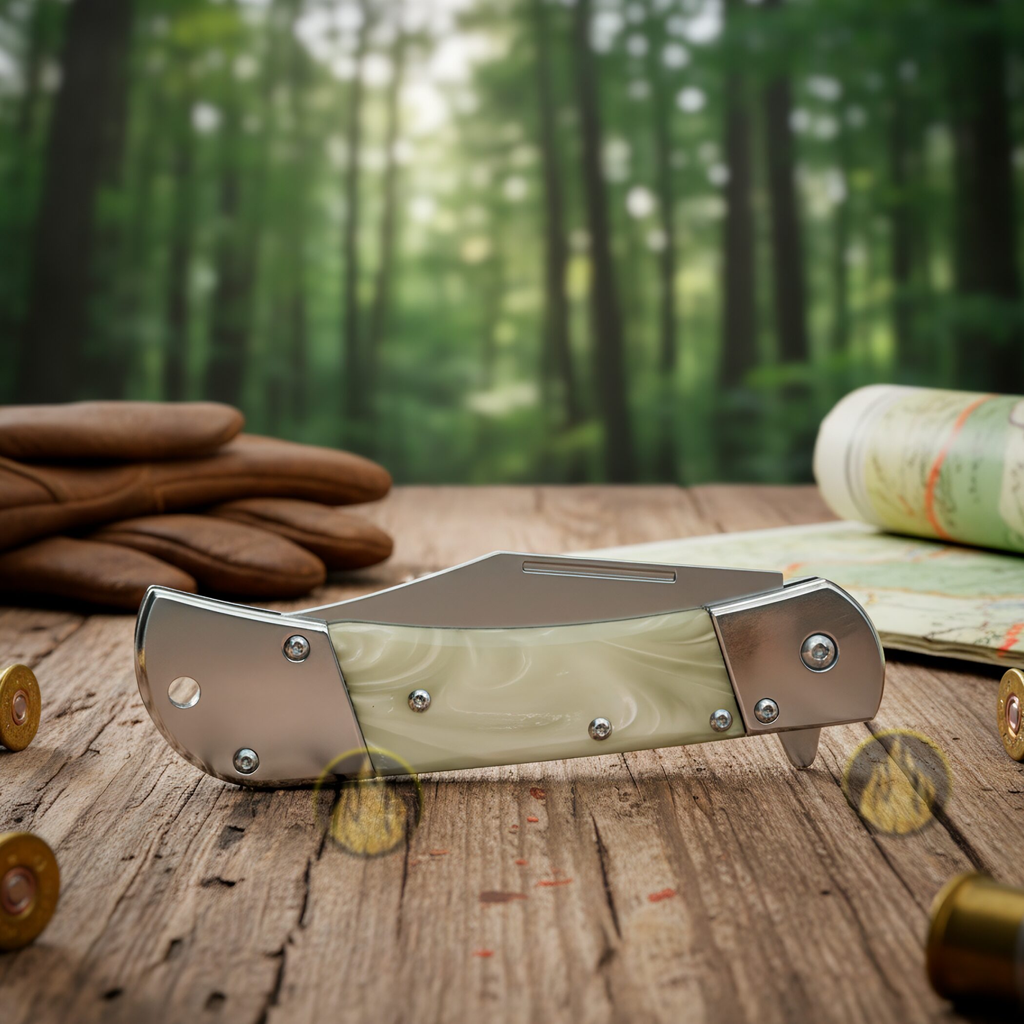 Navaja Automatica Premium Elk Ridge modelo ER-A009WP con hoja de acero inoxidable y cachas de perla blanca