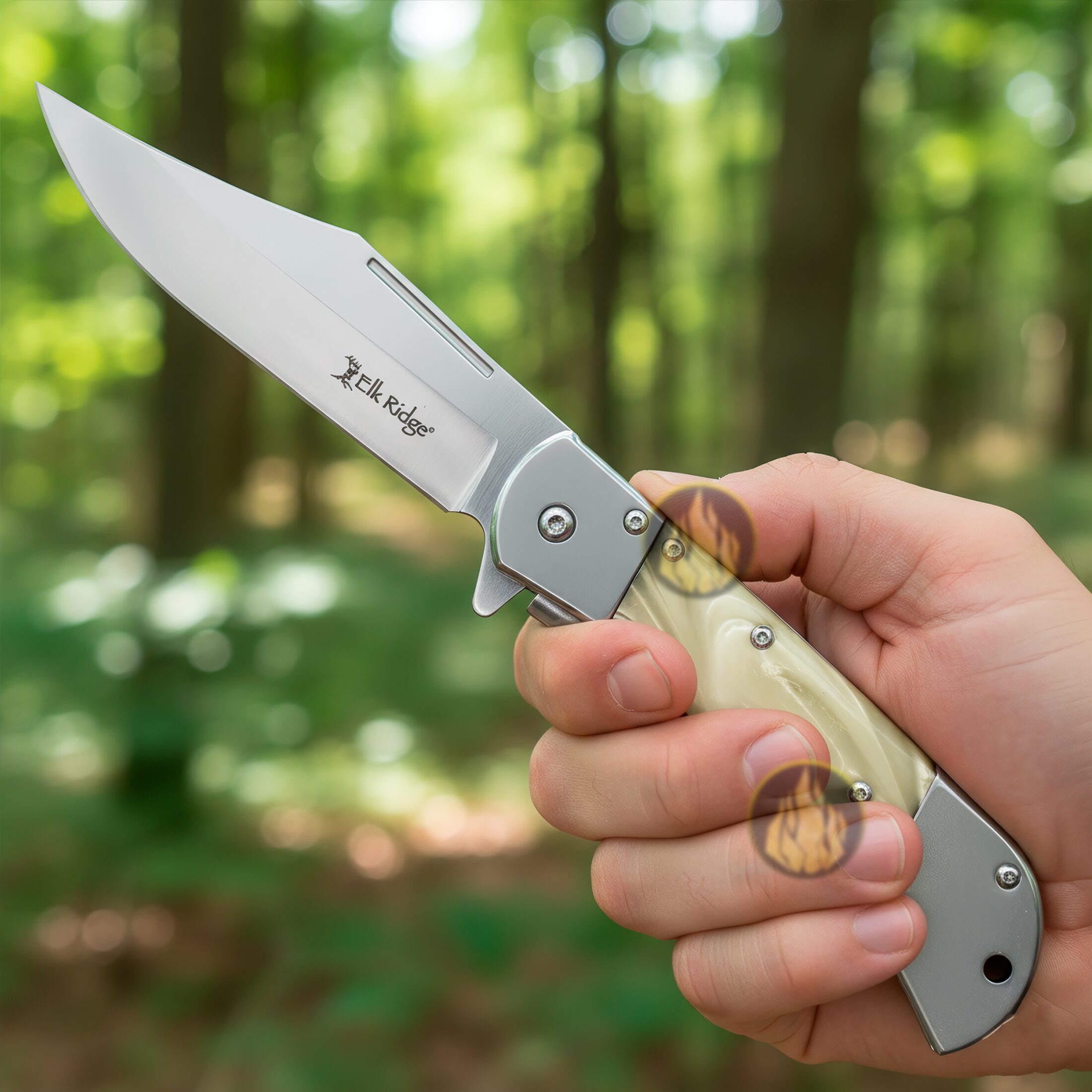 Navaja Automatica Premium Elk Ridge modelo ER-A009WP con hoja de acero inoxidable y cachas de perla blanca